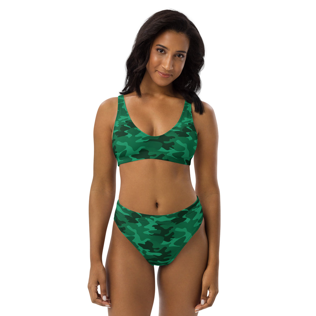 Women's Green Camouflage Recycled Bikini - Removable Padding, Buttery Soft Quick-Drying UPF 50+ Fabric
