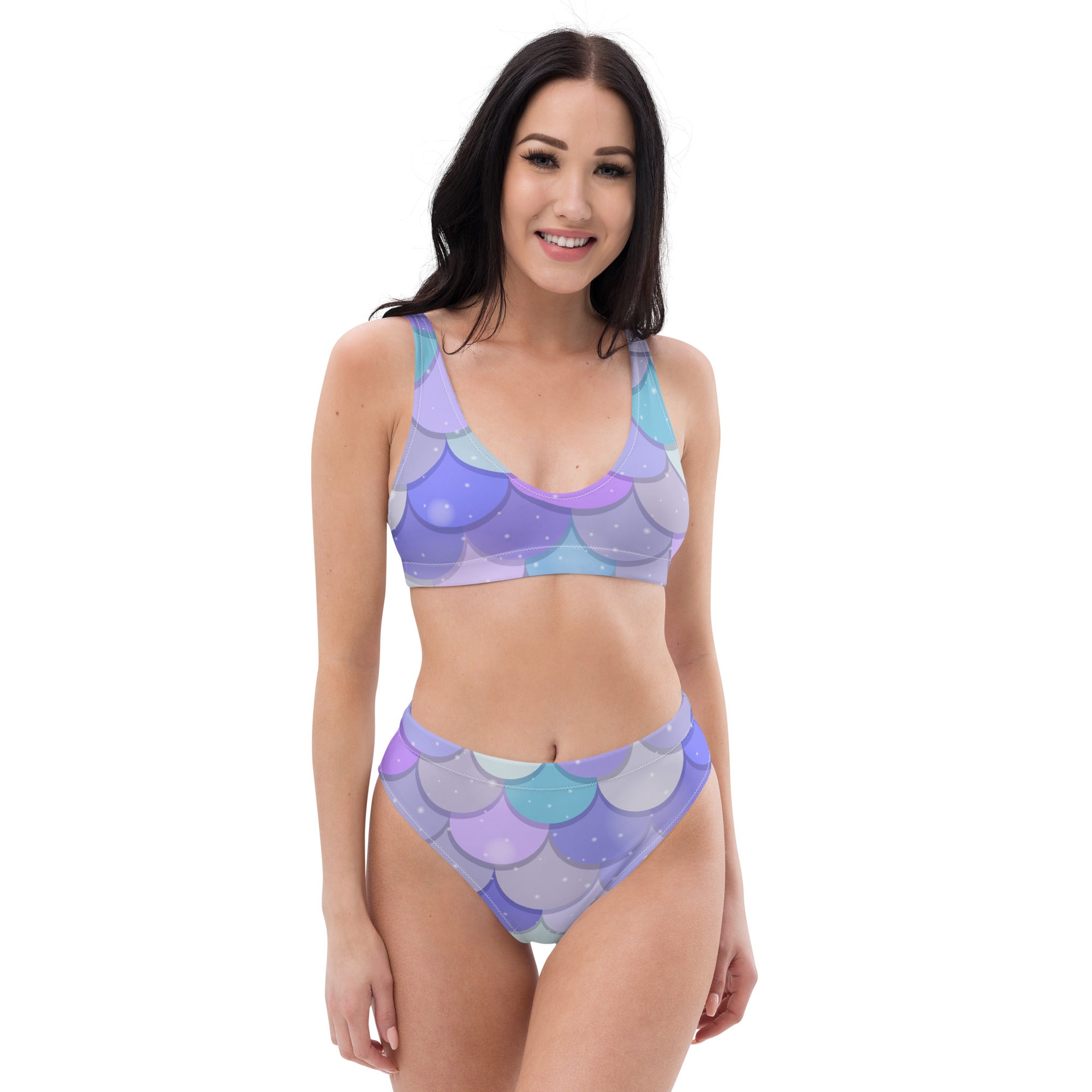 Women's Purple Mermaid Scale Recycled Bikini - Removable Padding, Buttery Soft Quick-Drying UPF 50+ Fabric