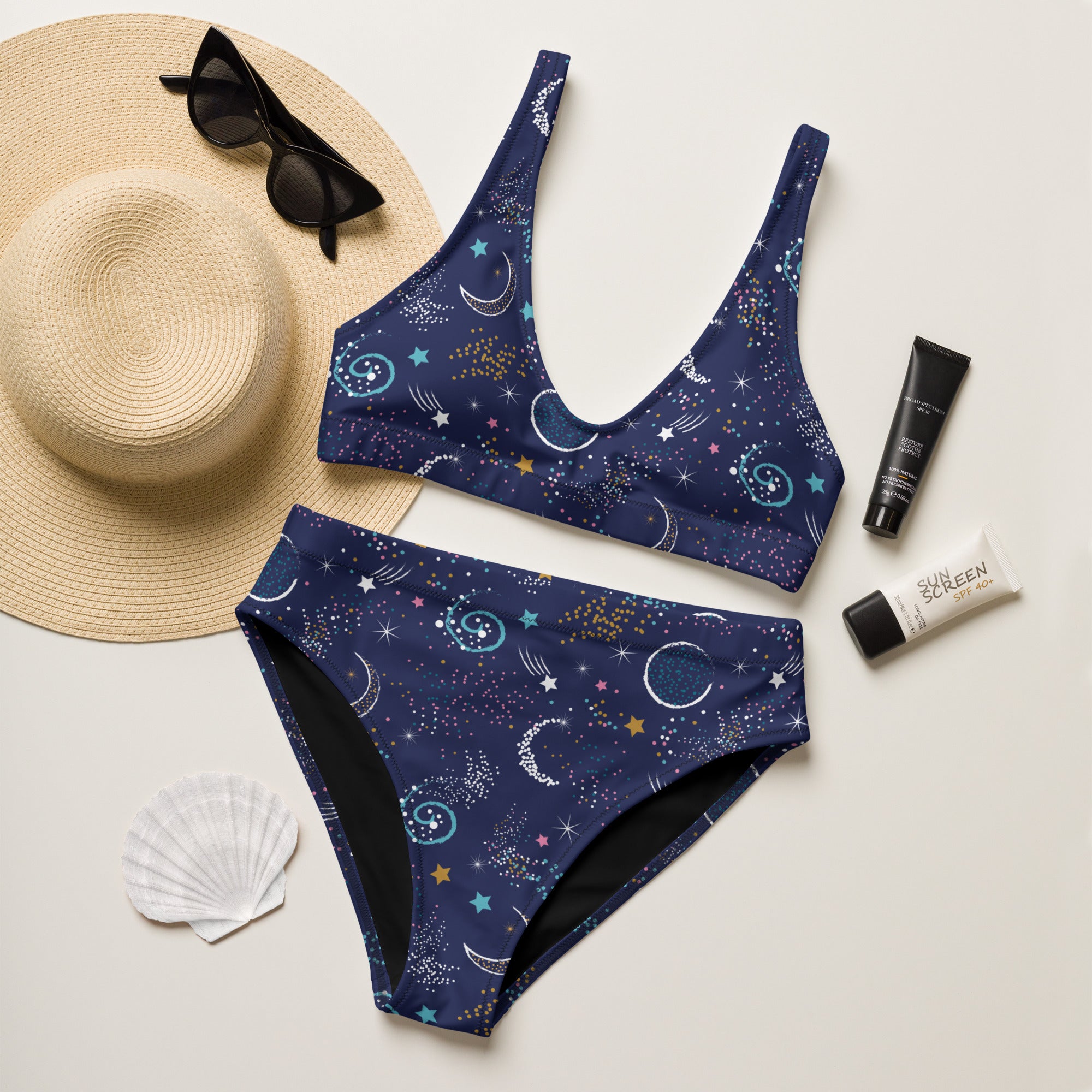Women's Celestial Space Recycled Bikini - Removable Padding, Buttery Soft Quick-Drying UPF 50+ Fabric