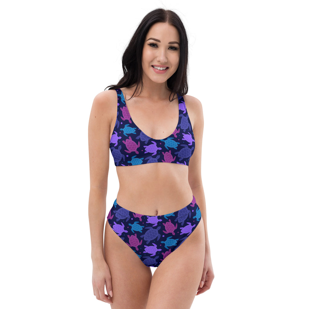 Women's Purple Sea Turtle Recycled Bikini - Removable Padding, Buttery Soft Quick-Drying UPF 50+ Fabric
