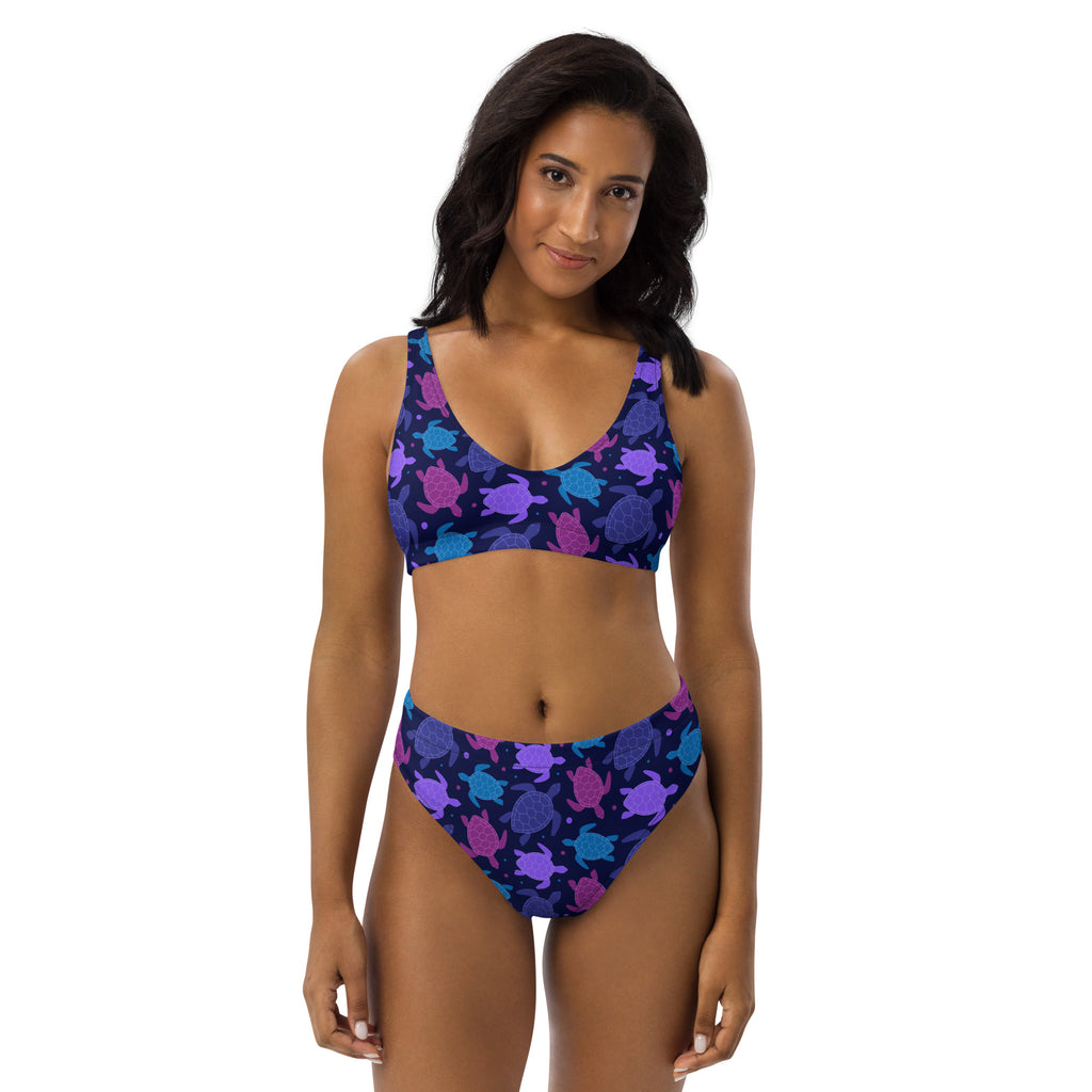 Women's Purple Sea Turtle Recycled Bikini - Removable Padding, Buttery Soft Quick-Drying UPF 50+ Fabric