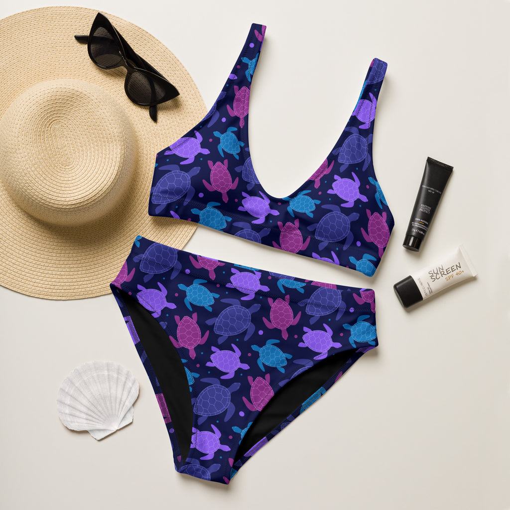 Women's Purple Sea Turtle Recycled Bikini - Removable Padding, Buttery Soft Quick-Drying UPF 50+ Fabric