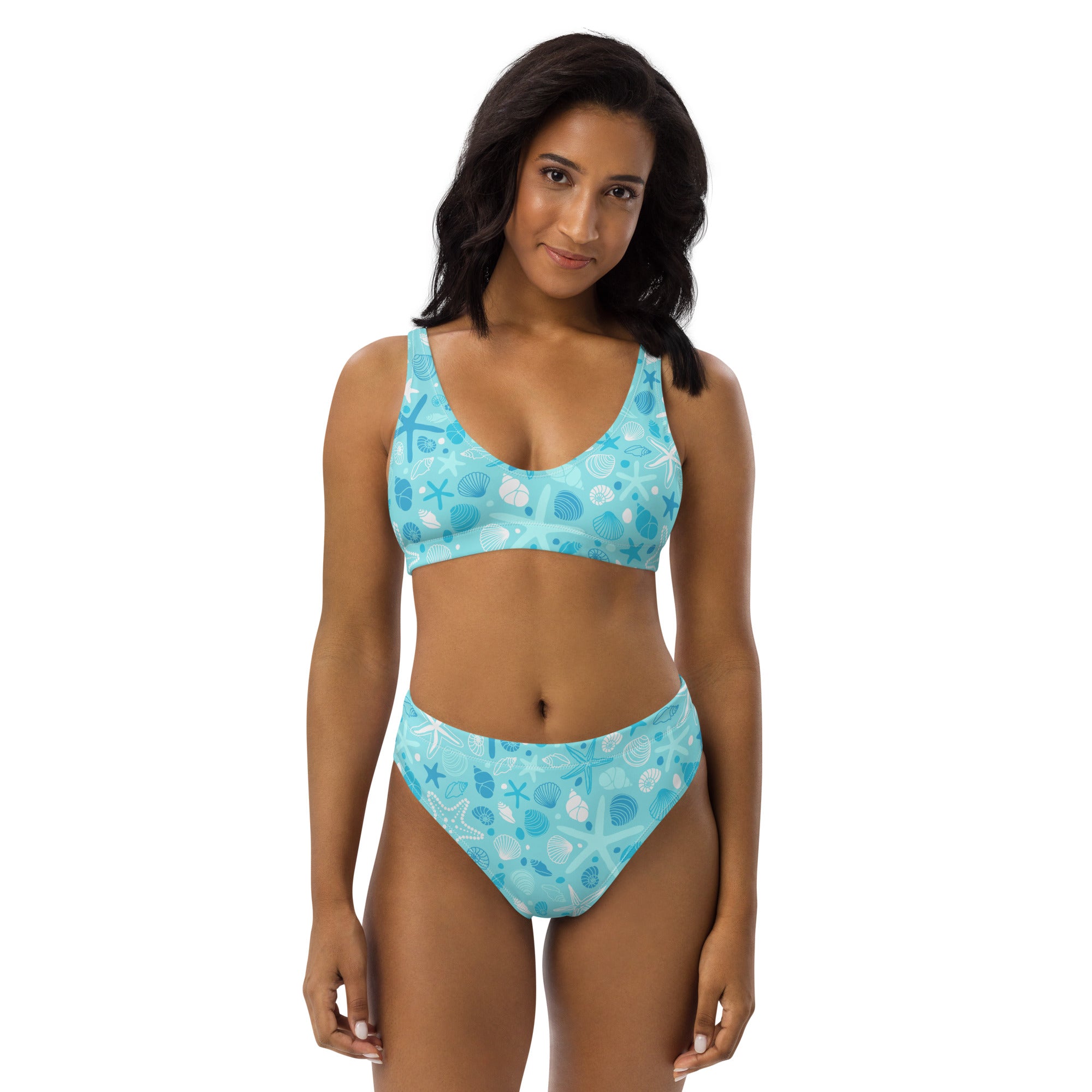 Women's Starfish & Shells Recycled Bikini - Removable Padding, Buttery Soft Quick-Drying UPF 50+ Fabric