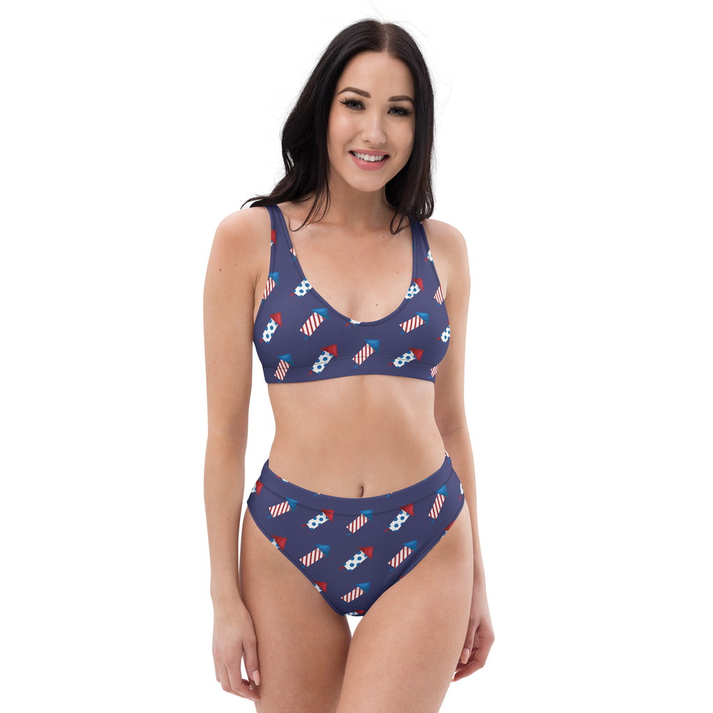 Women's Firework Rockets 4th of July Recycled Bikini - Removable Padding, Buttery Soft Quick-Drying UPF 50+ Fabric
