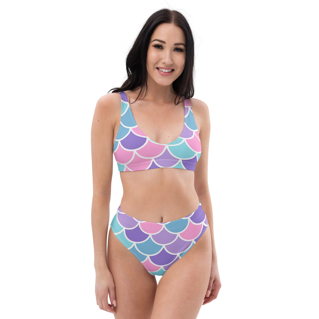 Women's Pink Purple Mermaid Scale Recycled Bikini - Removable Padding, Buttery Soft Quick-Drying UPF 50+ Fabric