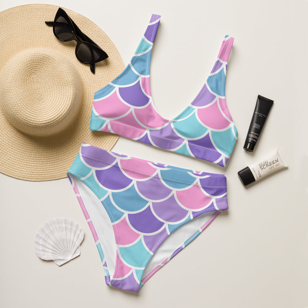 Women's Pink Purple Mermaid Scale Recycled Bikini - Removable Padding, Buttery Soft Quick-Drying UPF 50+ Fabric