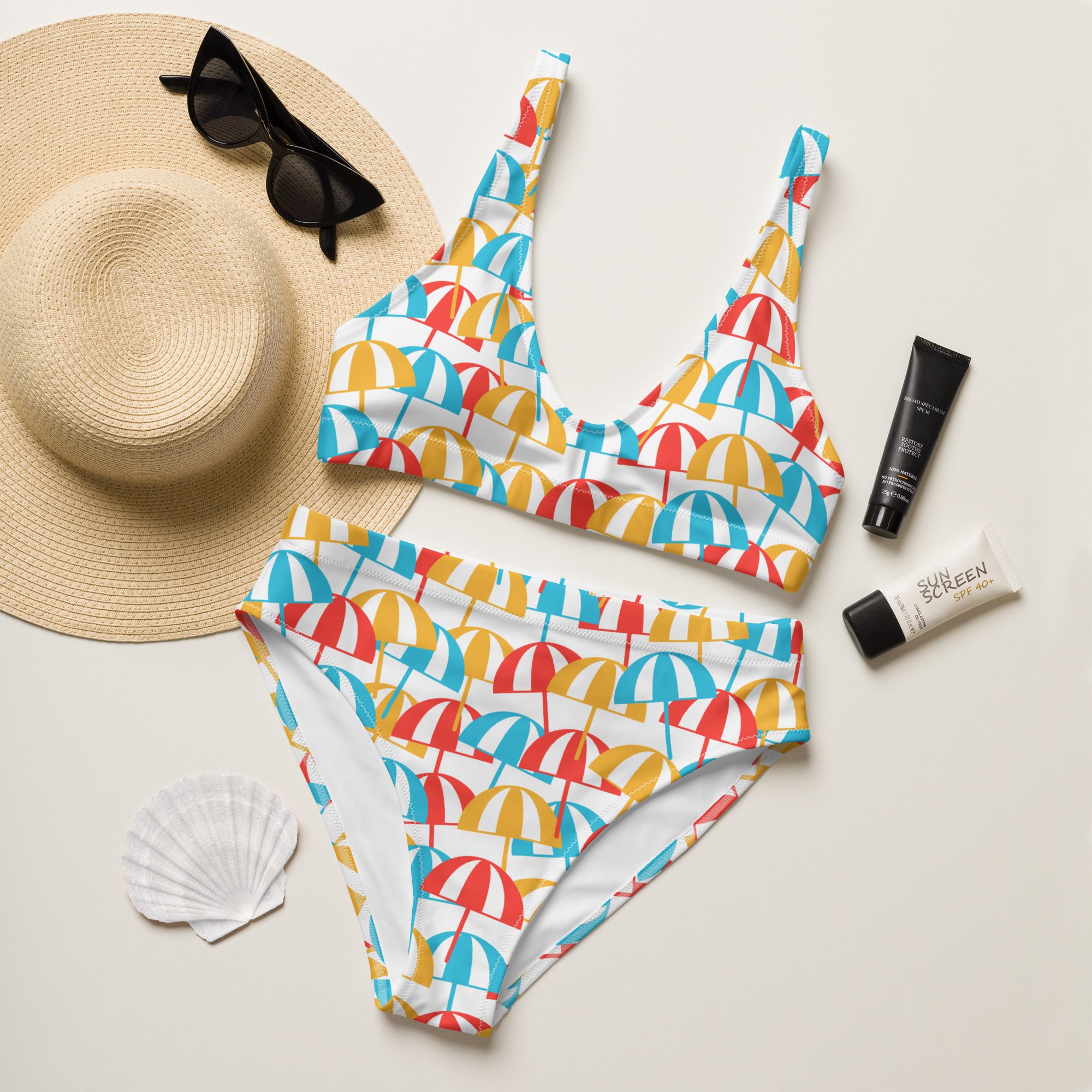 Women's Beach Umbrella Recycled Bikini - Removable Padding, Buttery Soft Quick-Drying UPF 50+ Fabric
