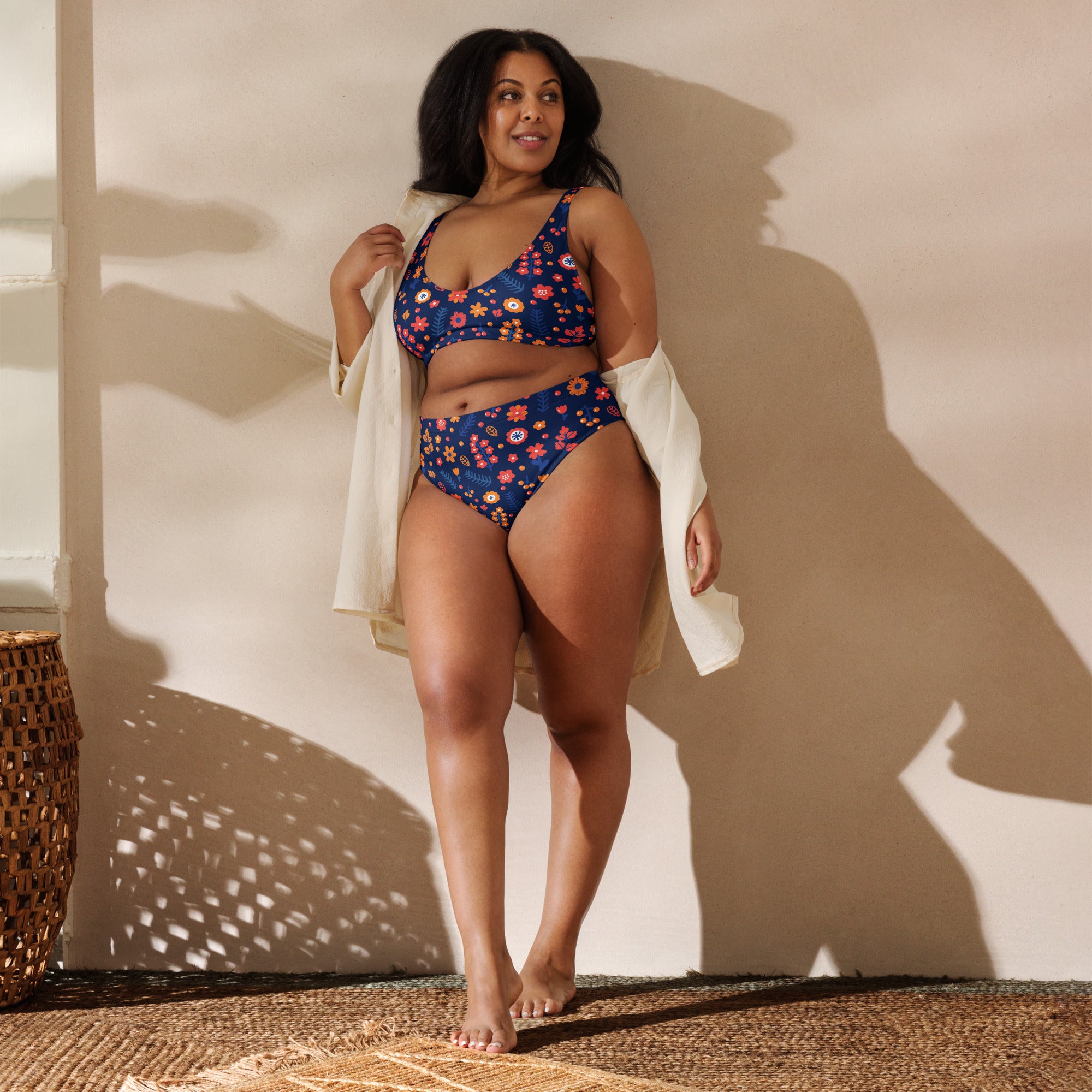 Women's Navy Floral Recycled Bikini - Removable Padding, Buttery Soft Quick-Drying UPF 50+ Fabric