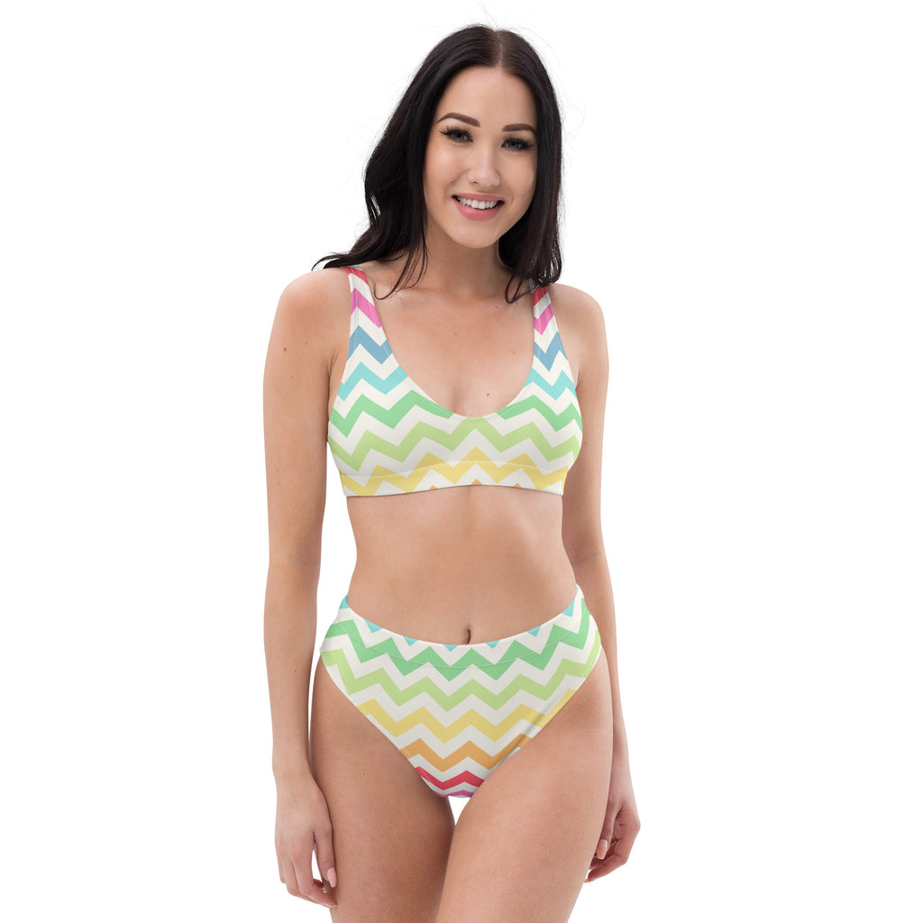 Women's Colorful Pastel Chevron Recycled Bikini - Removable Padding, Buttery Soft Quick-Drying UPF 50+ Fabric