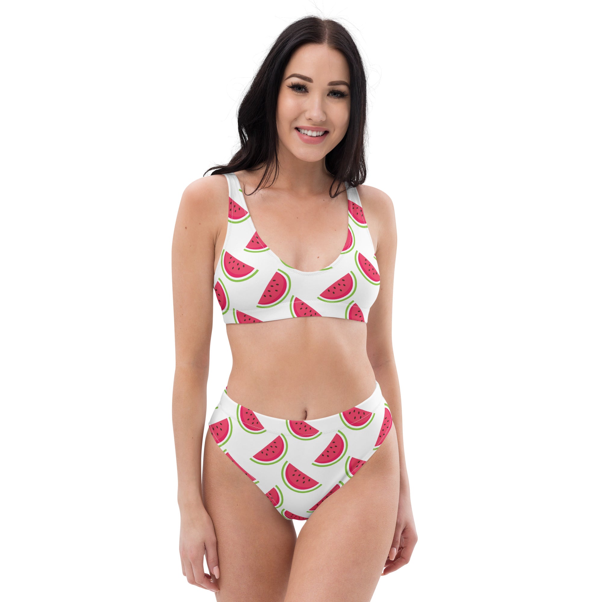 Women's Watermelon Themed Recycled Bikini - Removable Padding, Buttery Soft Quick-Drying UPF 50+ Fabric