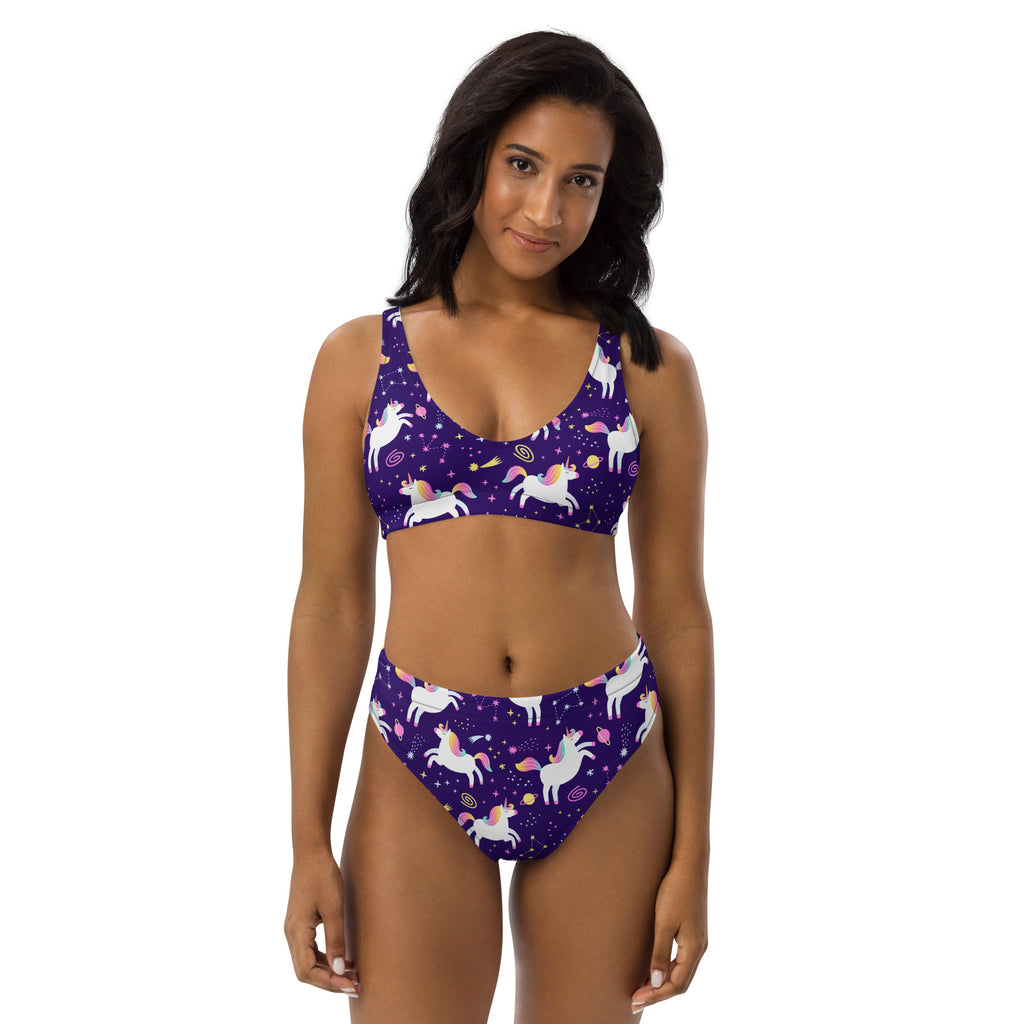 Women's Unicorn Galaxy Recycled Bikini - Removable Padding, Buttery Soft Quick-Drying UPF 50+ Fabric