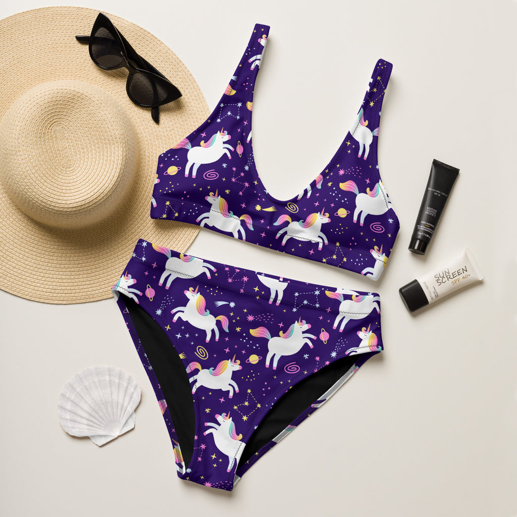 Women's Unicorn Galaxy Recycled Bikini - Removable Padding, Buttery Soft Quick-Drying UPF 50+ Fabric