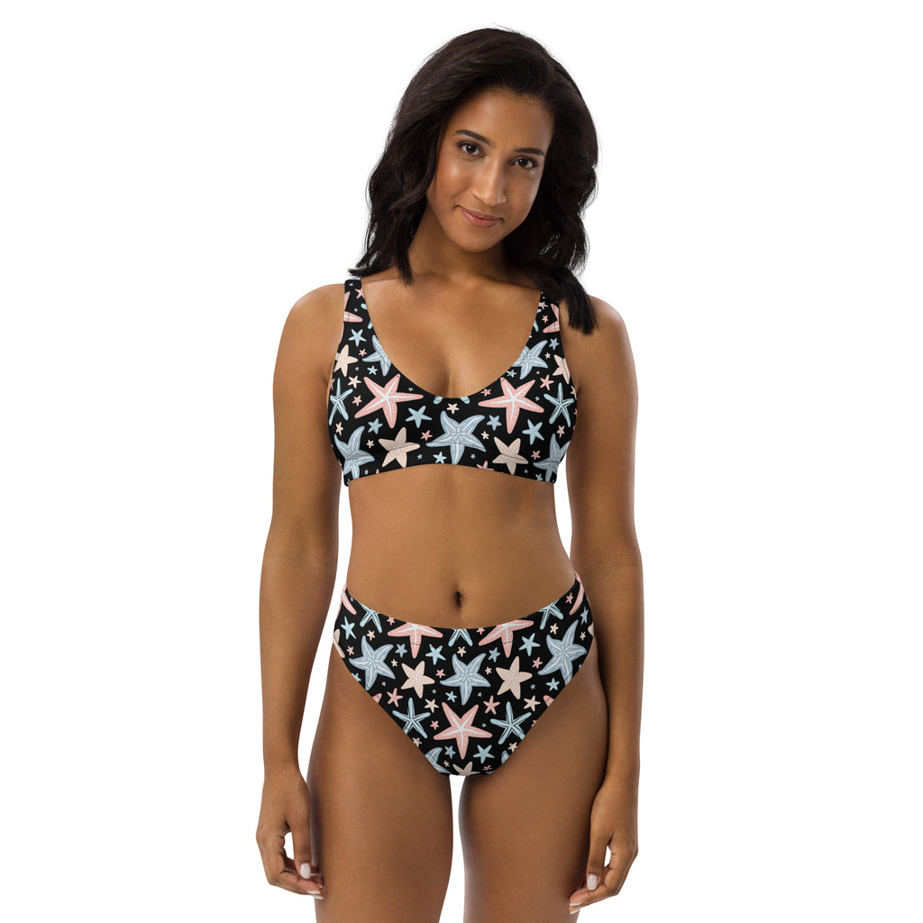 Women's Black Pastel Starfish Recycled Bikini - Removable Padding, Buttery Soft Quick-Drying UPF 50+ Fabric