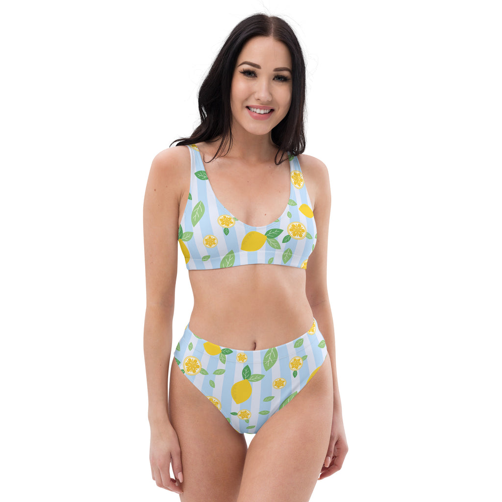 Women's Lemon Stripe Recycled Bikini - Removable Padding, Buttery Soft Quick-Drying UPF 50+ Fabric