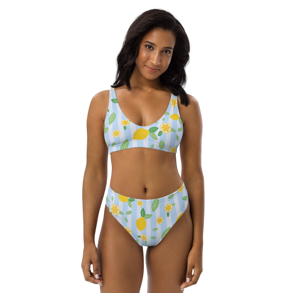 Women's Lemon Stripe Recycled Bikini - Removable Padding, Buttery Soft Quick-Drying UPF 50+ Fabric