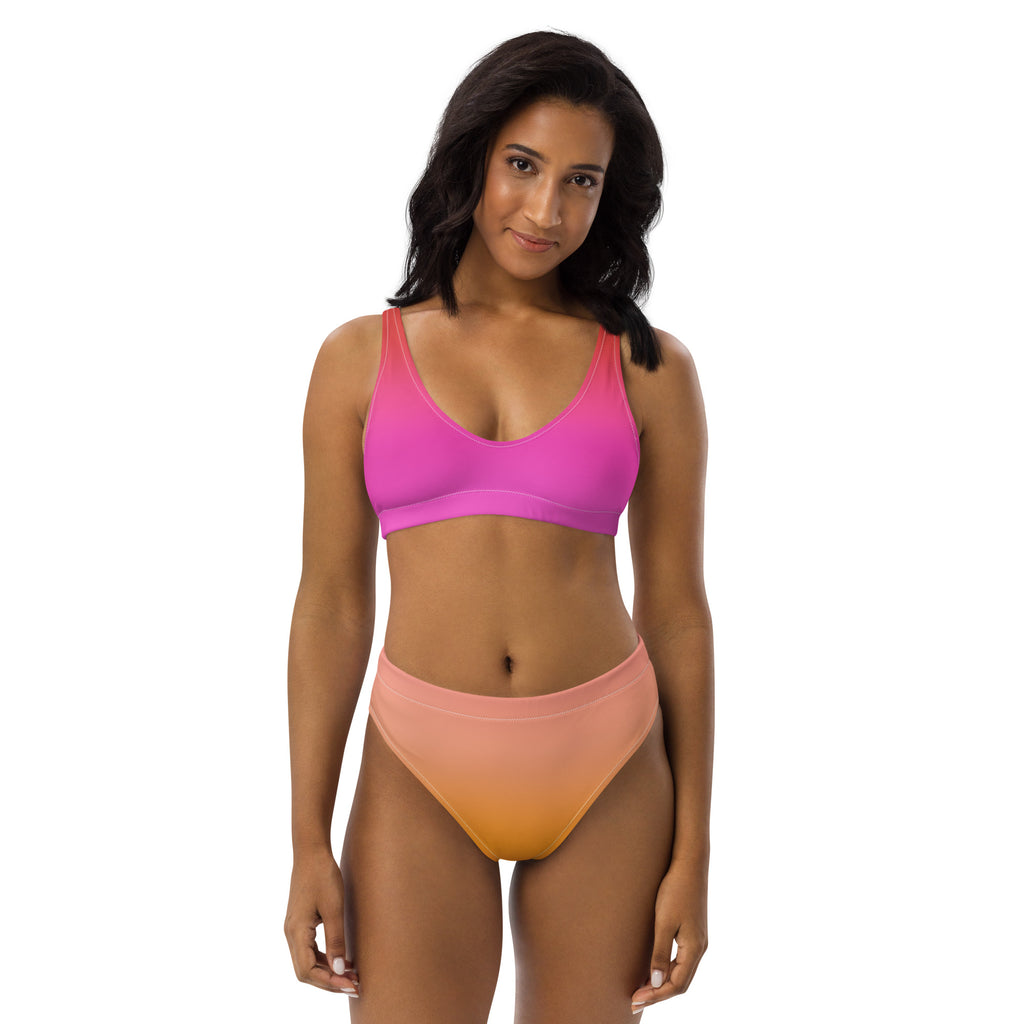 Women's Sunset Ombre Recycled Bikini - Removable Padding, Buttery Soft Quick-Drying UPF 50+ Fabric