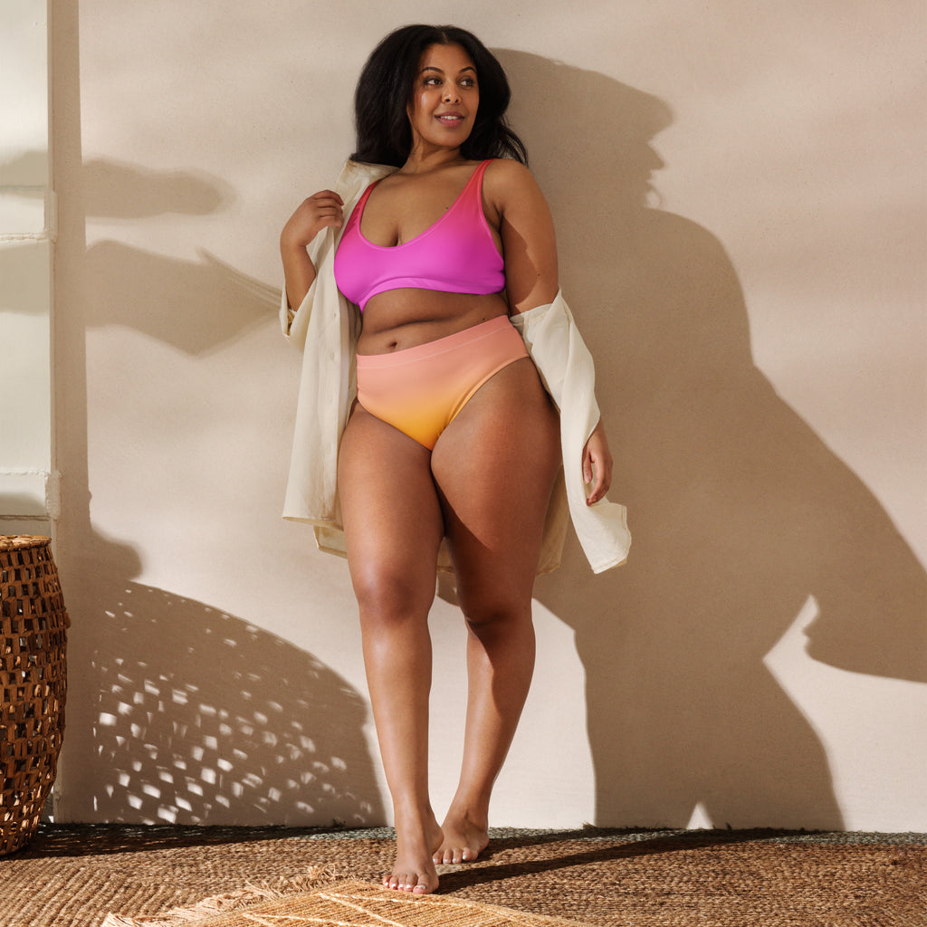 Women's Sunset Ombre Recycled Bikini - Removable Padding, Buttery Soft Quick-Drying UPF 50+ Fabric