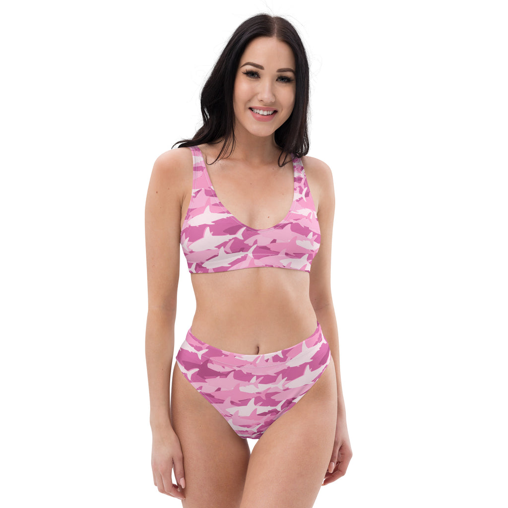 Women's Pink Shark Camouflage Recycled Bikini - Removable Padding, Buttery Soft Quick-Drying UPF 50+ Fabric