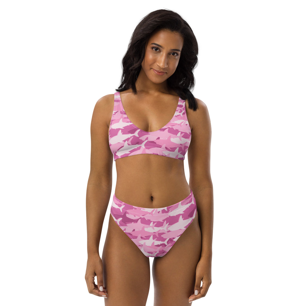 Women's Pink Shark Camouflage Recycled Bikini - Removable Padding, Buttery Soft Quick-Drying UPF 50+ Fabric