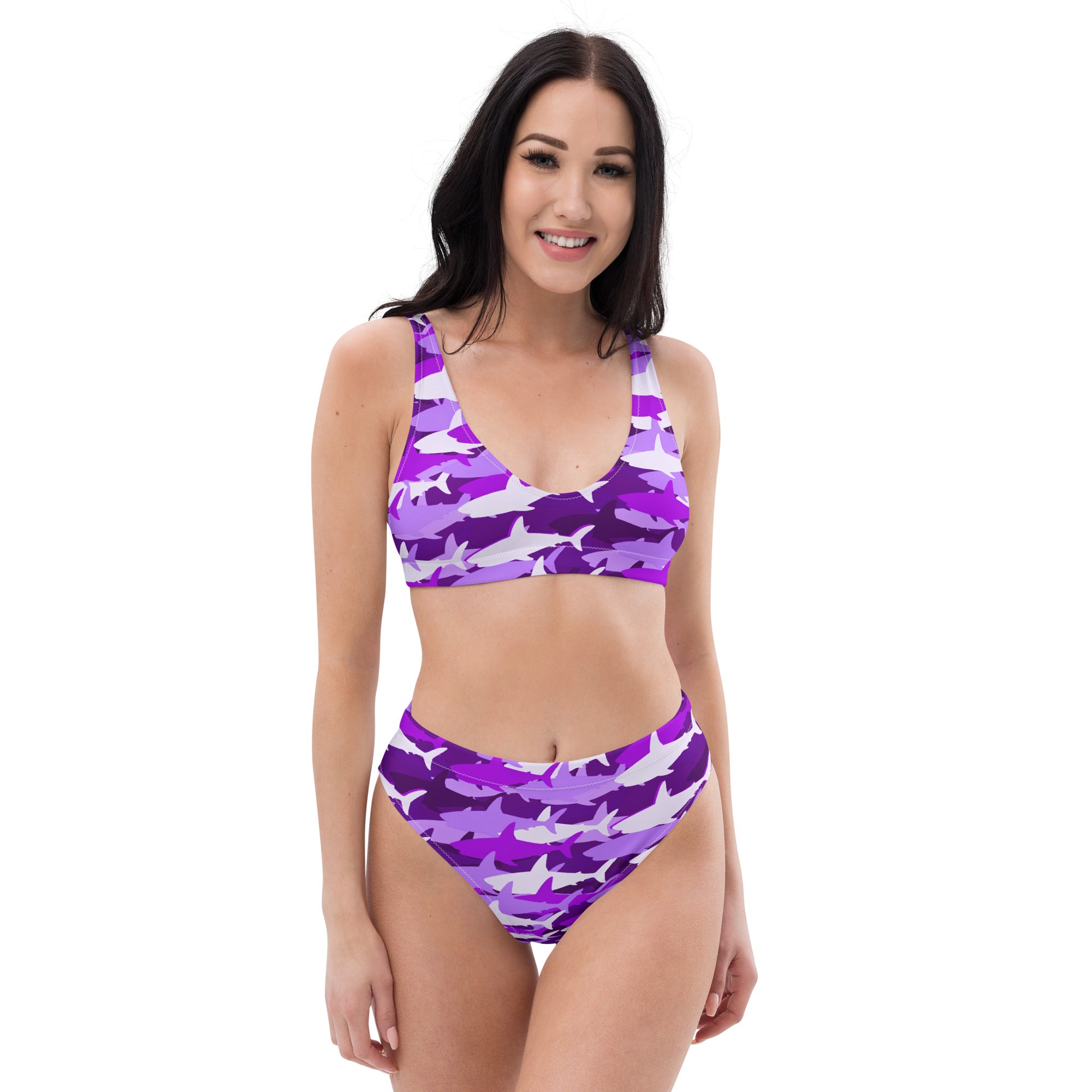 Women's Purple Shark Camouflage Recycled Bikini - Removable Padding, Buttery Soft Quick-Drying UPF 50+ Fabric