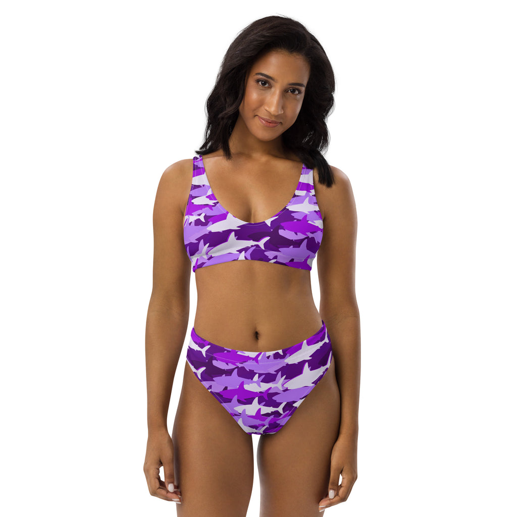 Women's Purple Shark Camouflage Recycled Bikini - Removable Padding, Buttery Soft Quick-Drying UPF 50+ Fabric