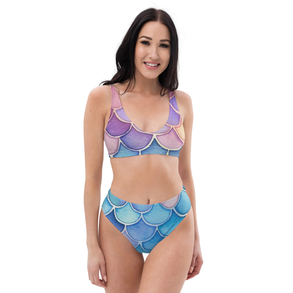 Women's Watercolor Mermaid Recycled Bikini - Removable Padding, Buttery Soft Quick-Drying UPF 50+ Fabric