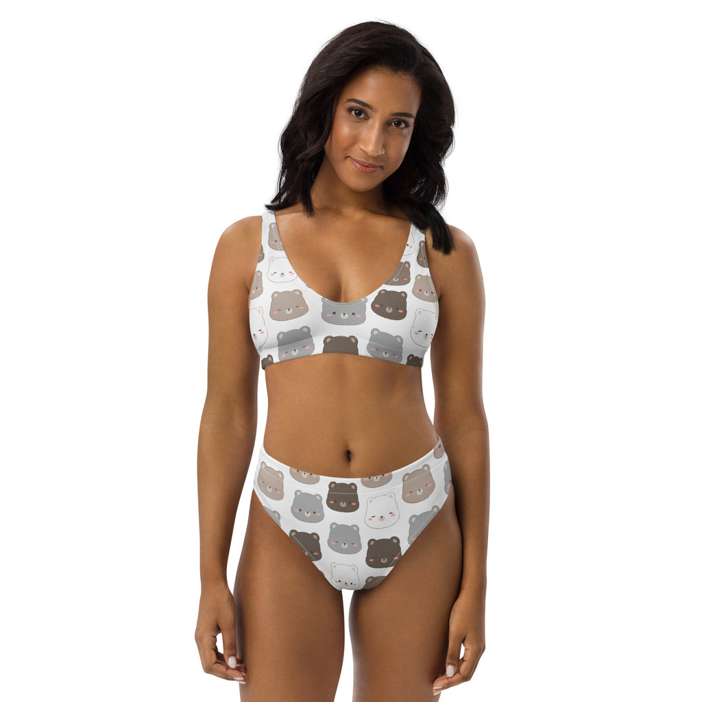 Women's Cute Bear Face Recycled Bikini - Removable Padding, Buttery Soft Quick-Drying UPF 50+ Fabric