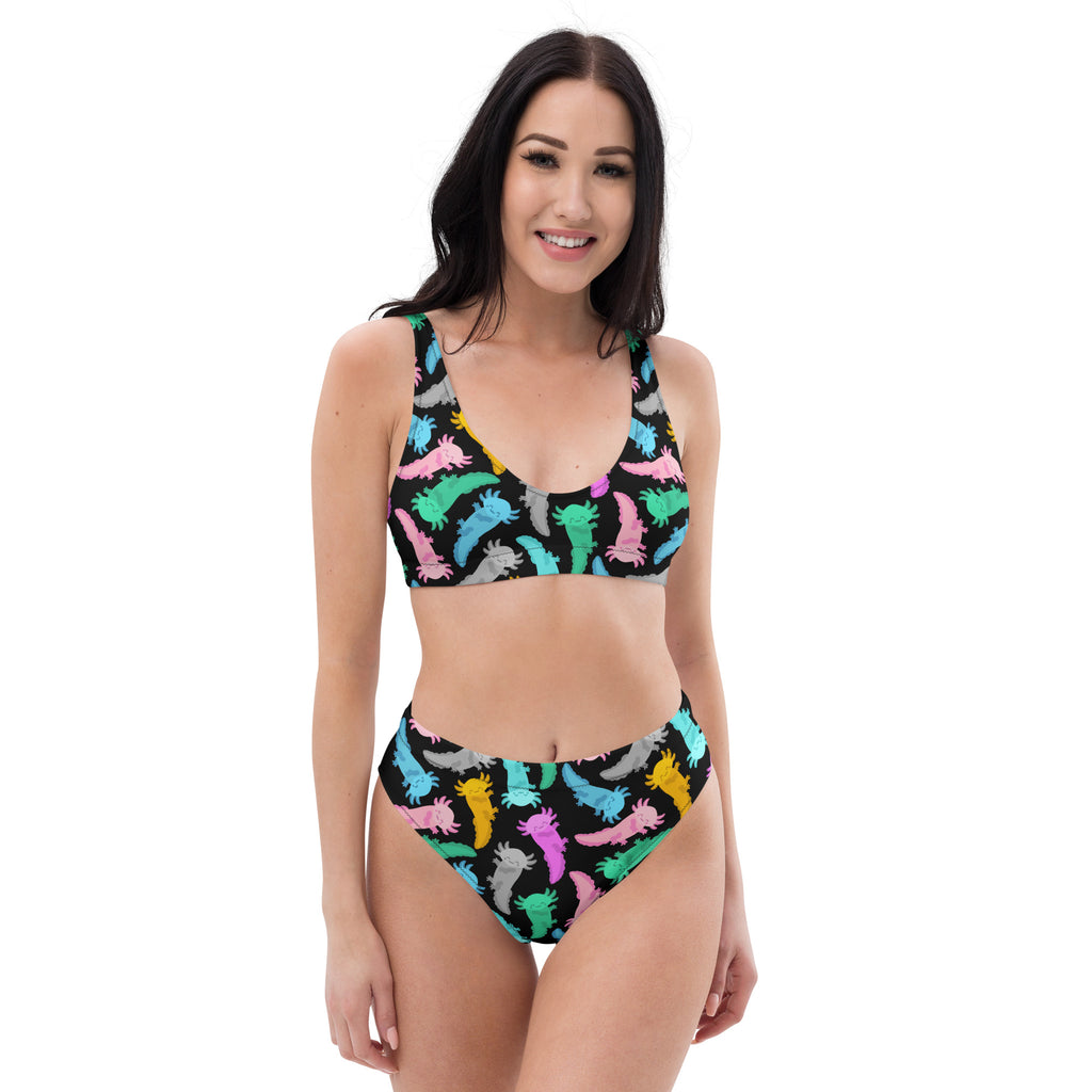 Women's Colorful Axolotl Recycled Bikini - Removable Padding, Buttery Soft Quick-Drying UPF 50+ Fabric