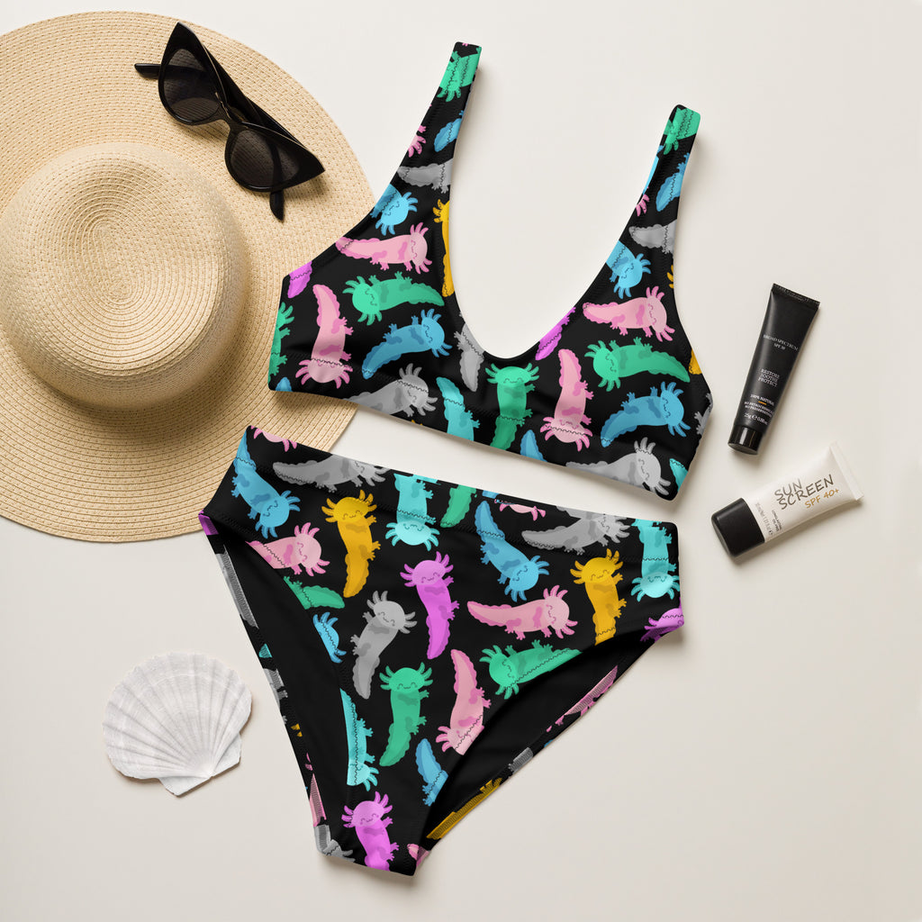 Women's Colorful Axolotl Recycled Bikini - Removable Padding, Buttery Soft Quick-Drying UPF 50+ Fabric