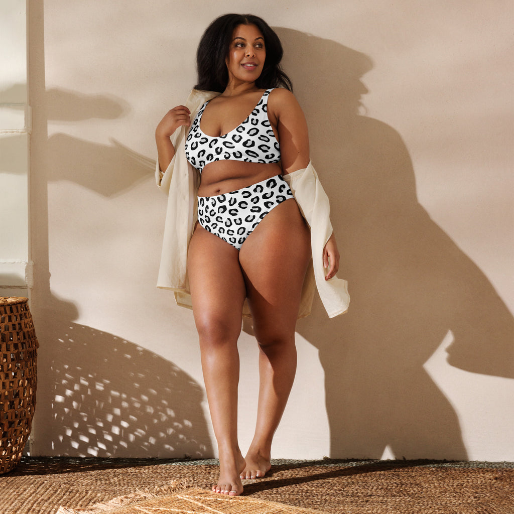 Women's White Leopard Recycled Bikini - Removable Padding, Buttery Soft Quick-Drying UPF 50+ Fabric