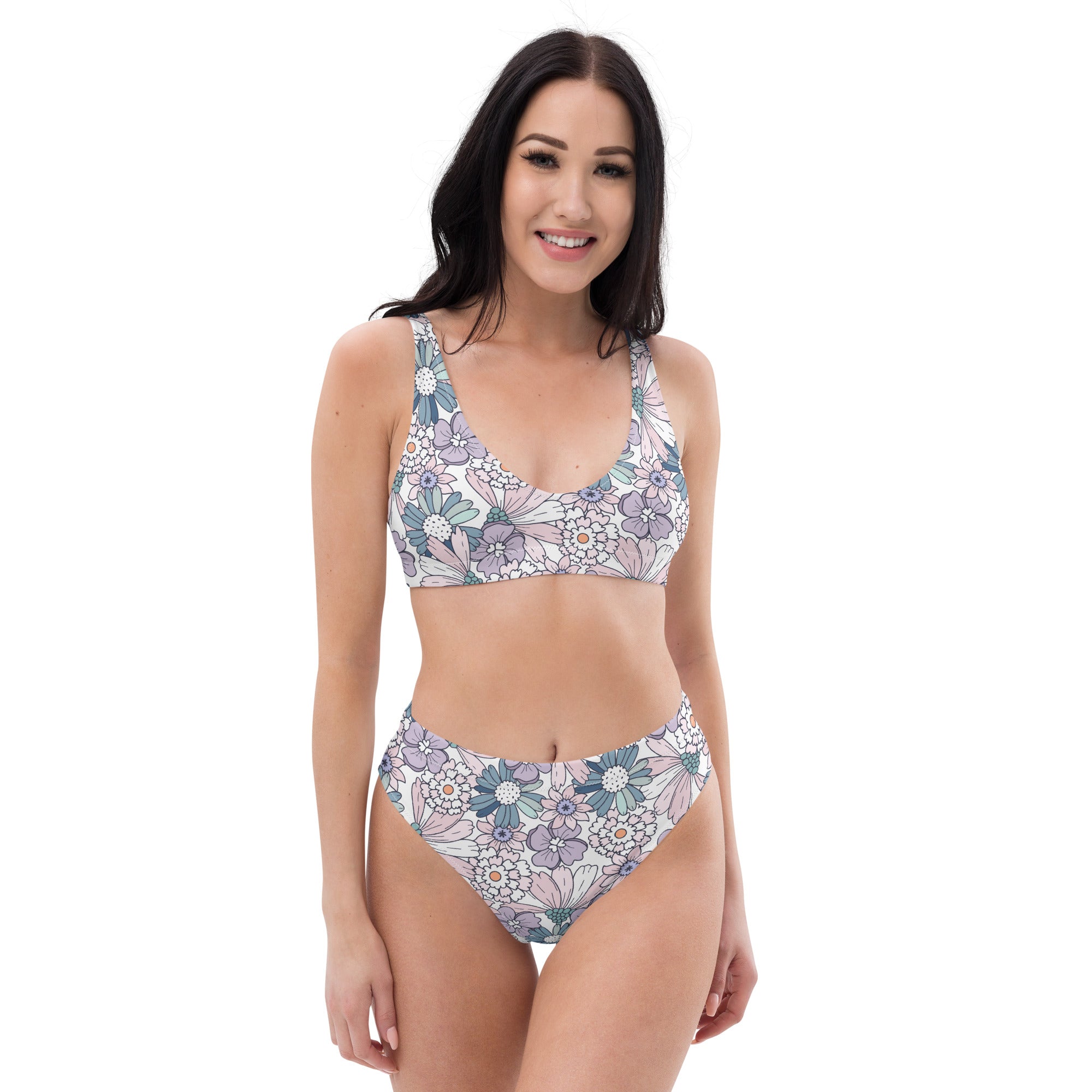 Women's Pastel Purple Floral Recycled Bikini - Removable Padding, Buttery Soft Quick-Drying UPF 50+ Fabric