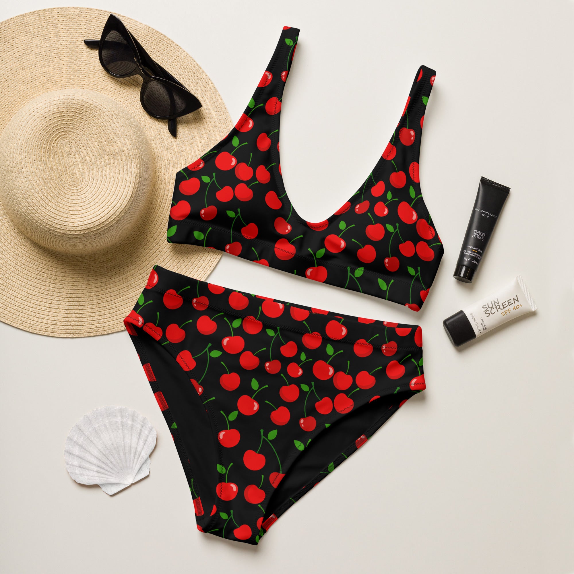 Women's Black Cherry Recycled Bikini - Removable Padding, Buttery Soft Quick-Drying UPF 50+ Fabric