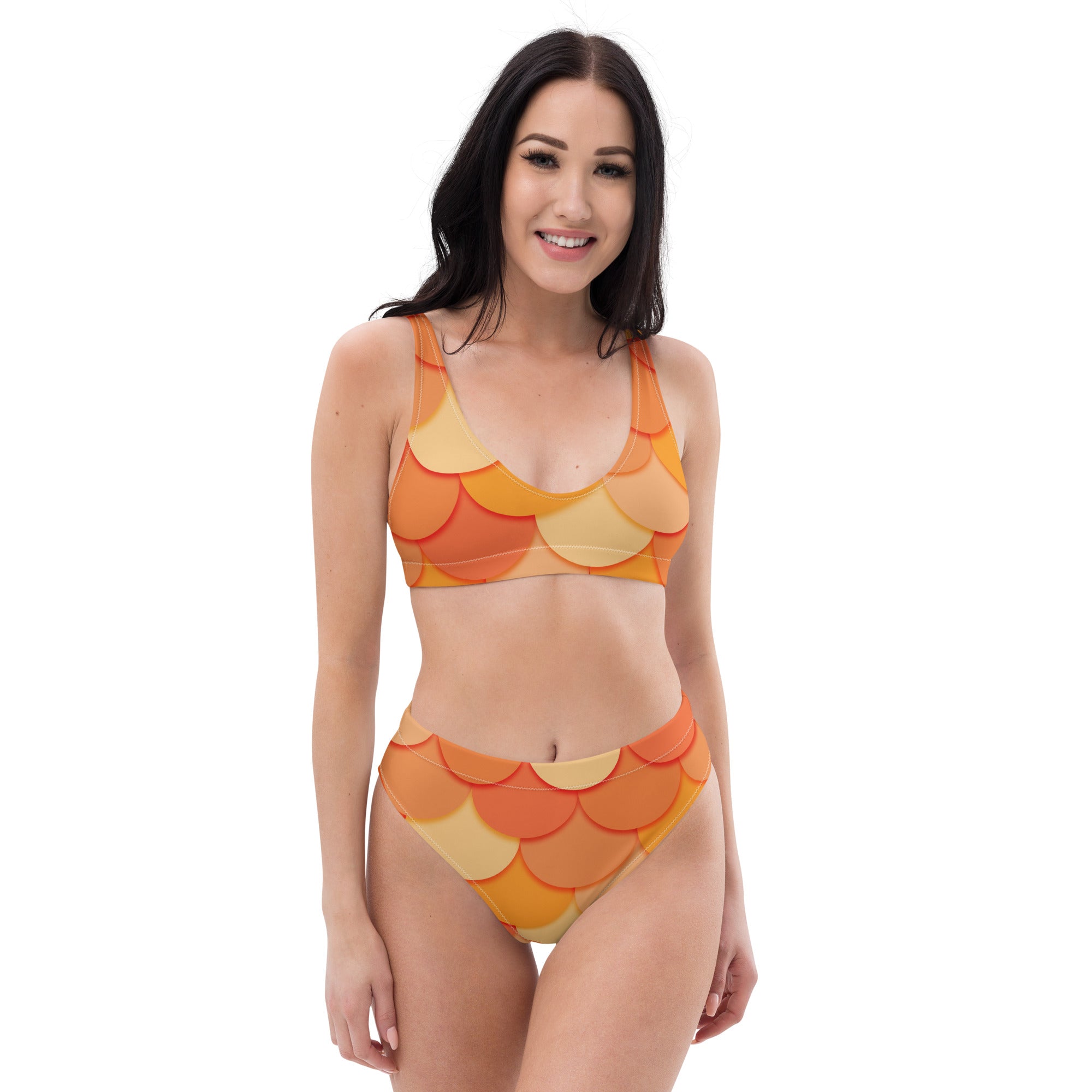 Women's Orange Mermaid Recycled Bikini - Removable Padding, Buttery Soft Quick-Drying UPF 50+ Fabric