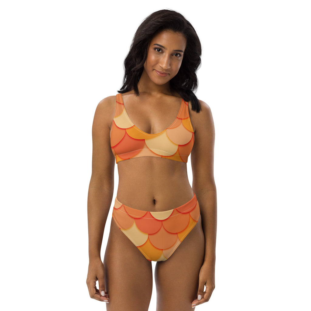 Women's Orange Mermaid Recycled Bikini - Removable Padding, Buttery Soft Quick-Drying UPF 50+ Fabric