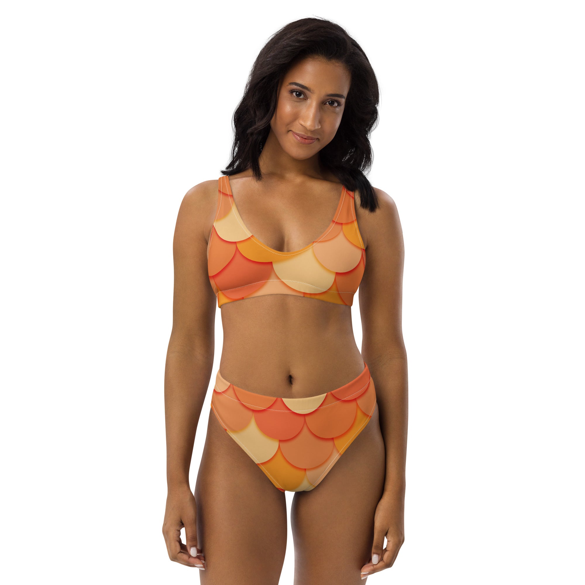 Women's Orange Mermaid Recycled Bikini - Removable Padding, Buttery Soft Quick-Drying UPF 50+ Fabric