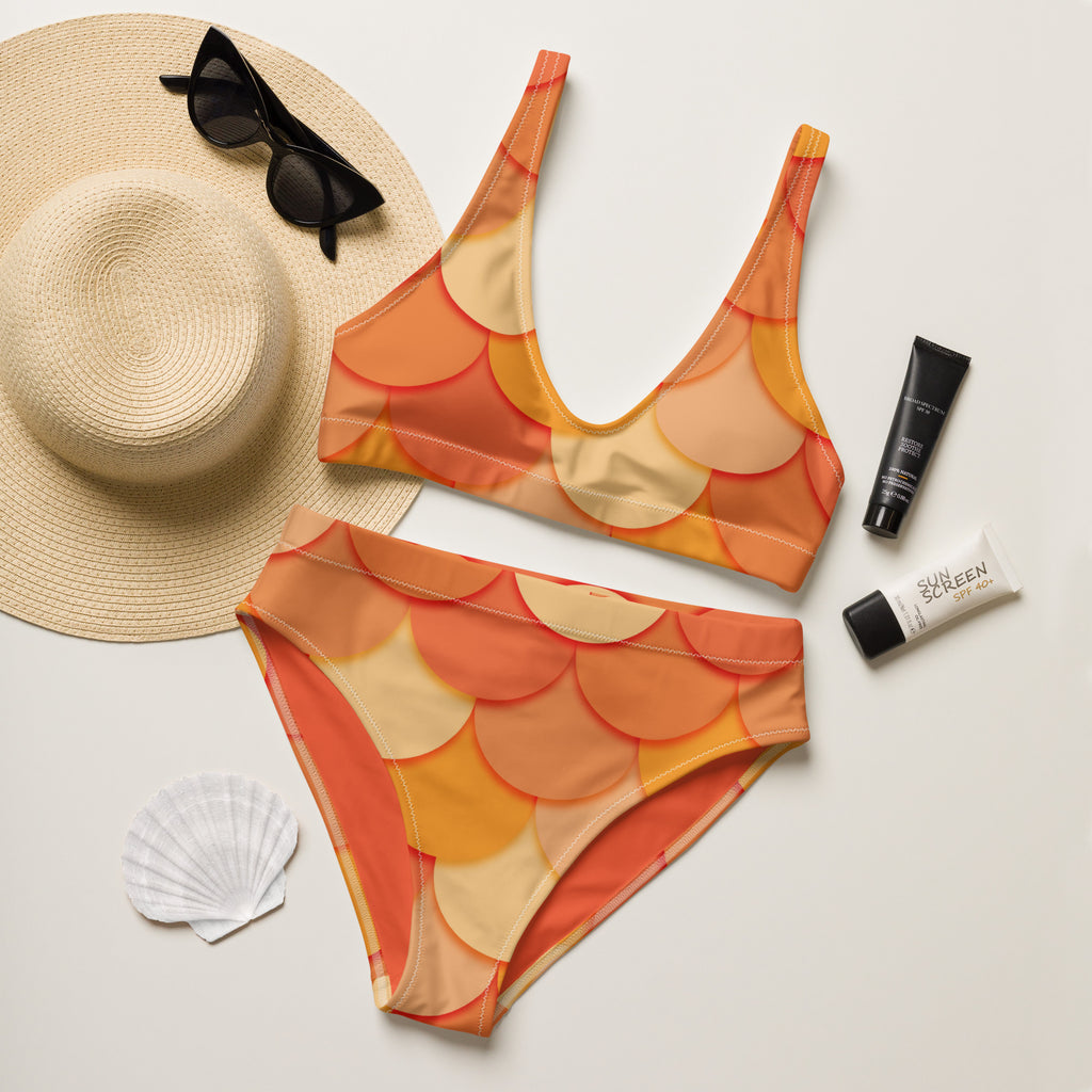 Women's Orange Mermaid Recycled Bikini - Removable Padding, Buttery Soft Quick-Drying UPF 50+ Fabric