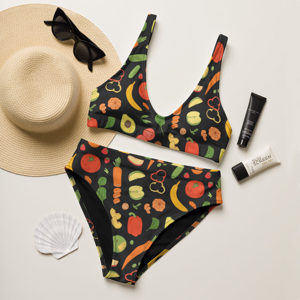 Women's Fruit & Veggie Recycled Bikini - Removable Padding, Buttery Soft Quick-Drying UPF 50+ Fabric