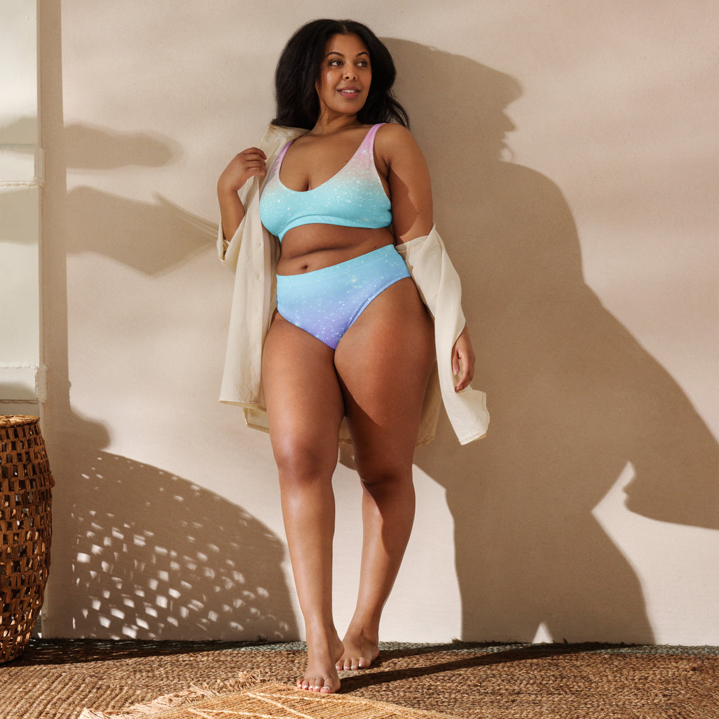 Women's Faux Sparkle Effect Recycled Bikini - Removable Padding, Buttery Soft Quick-Drying UPF 50+ Fabric