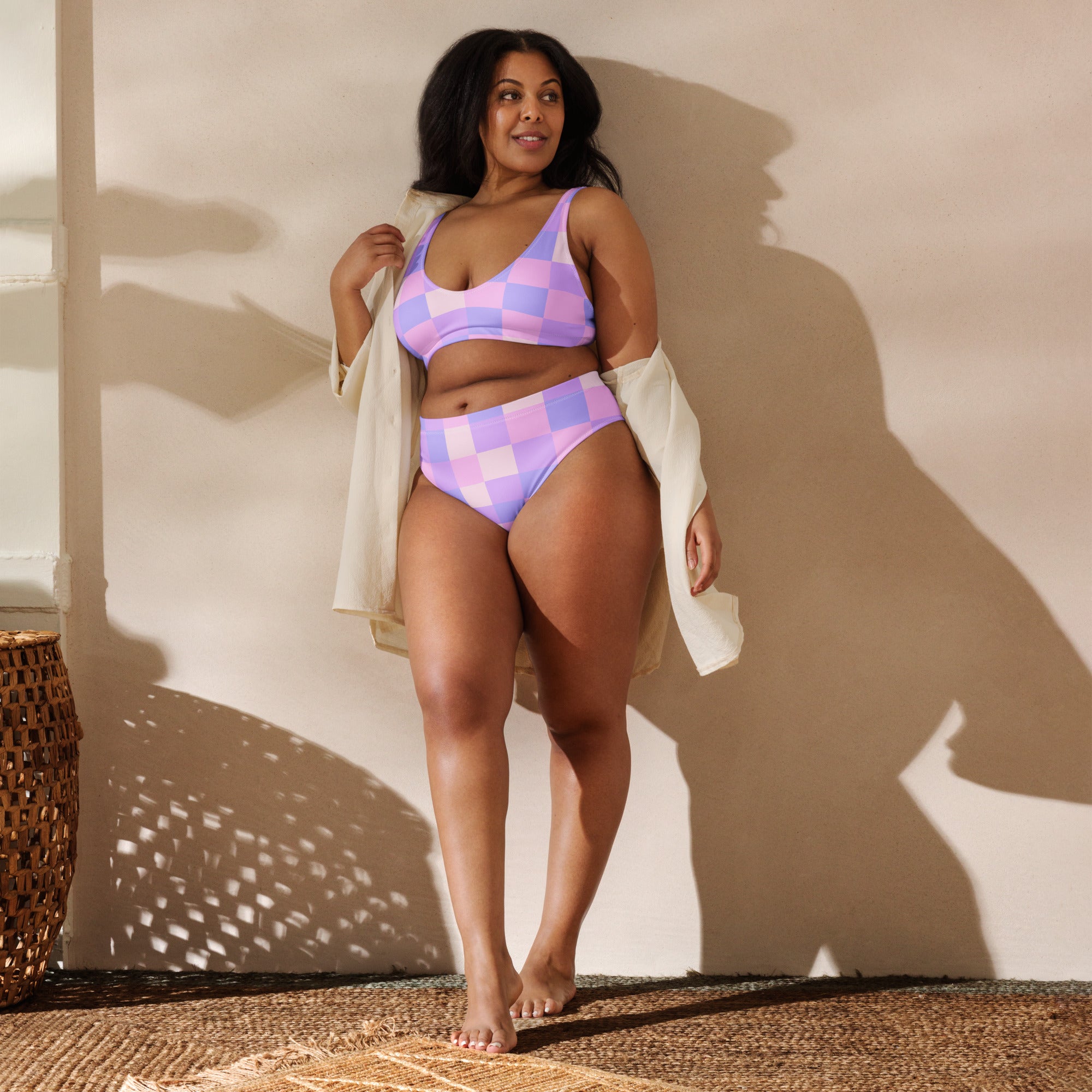 Women's Purple Gingham Recycled Bikini - Removable Padding, Buttery Soft Quick-Drying UPF 50+ Fabric