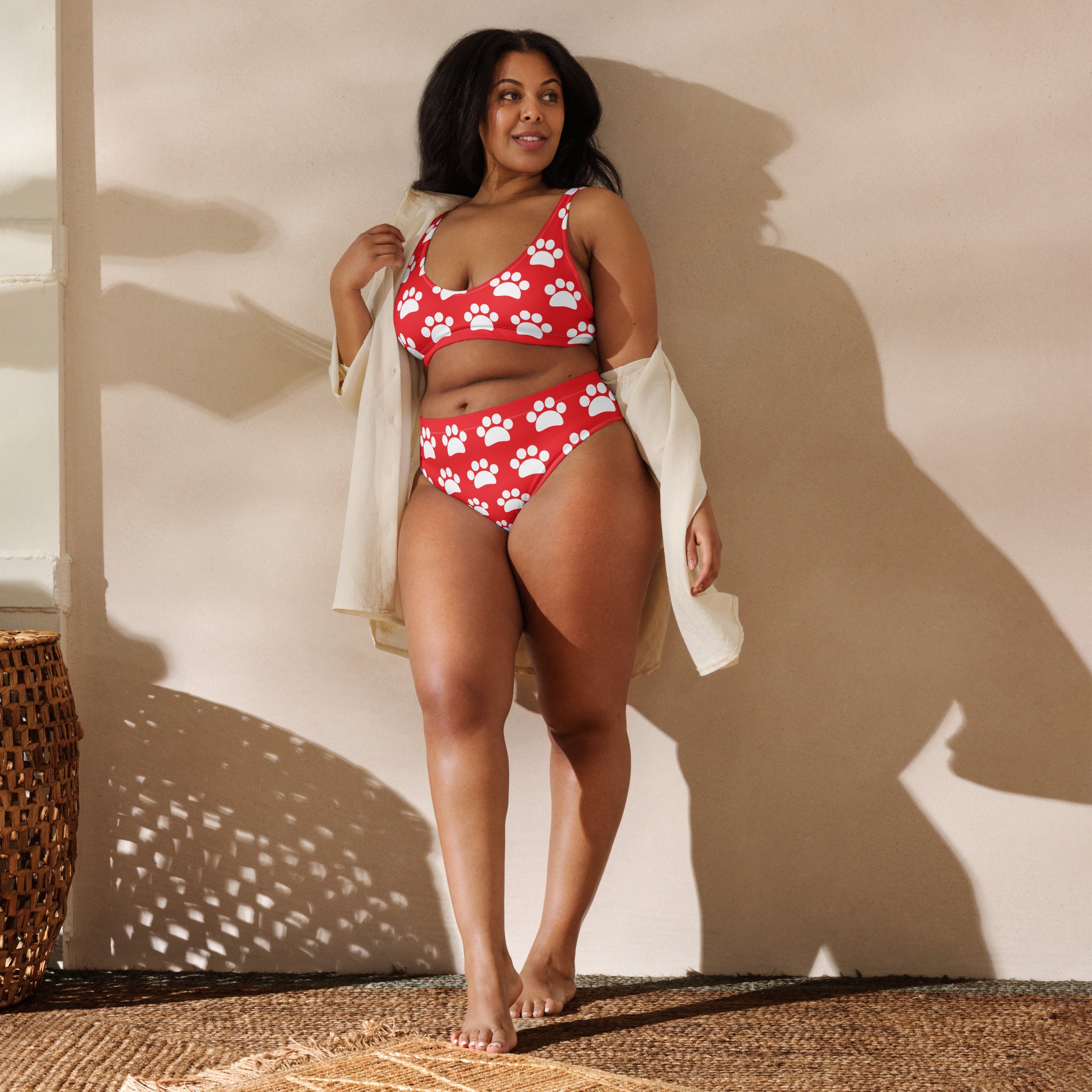 Women's Red Paw Print Recycled Bikini - Removable Padding, Buttery Soft Quick-Drying UPF 50+ Fabric