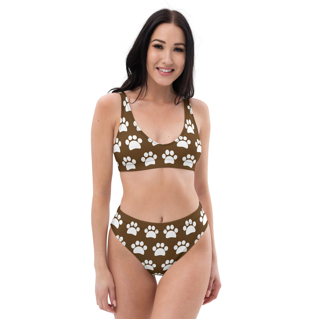 Women's Brown Paw Print Recycled Bikini - Removable Padding, Buttery Soft Quick-Drying UPF 50+ Fabric