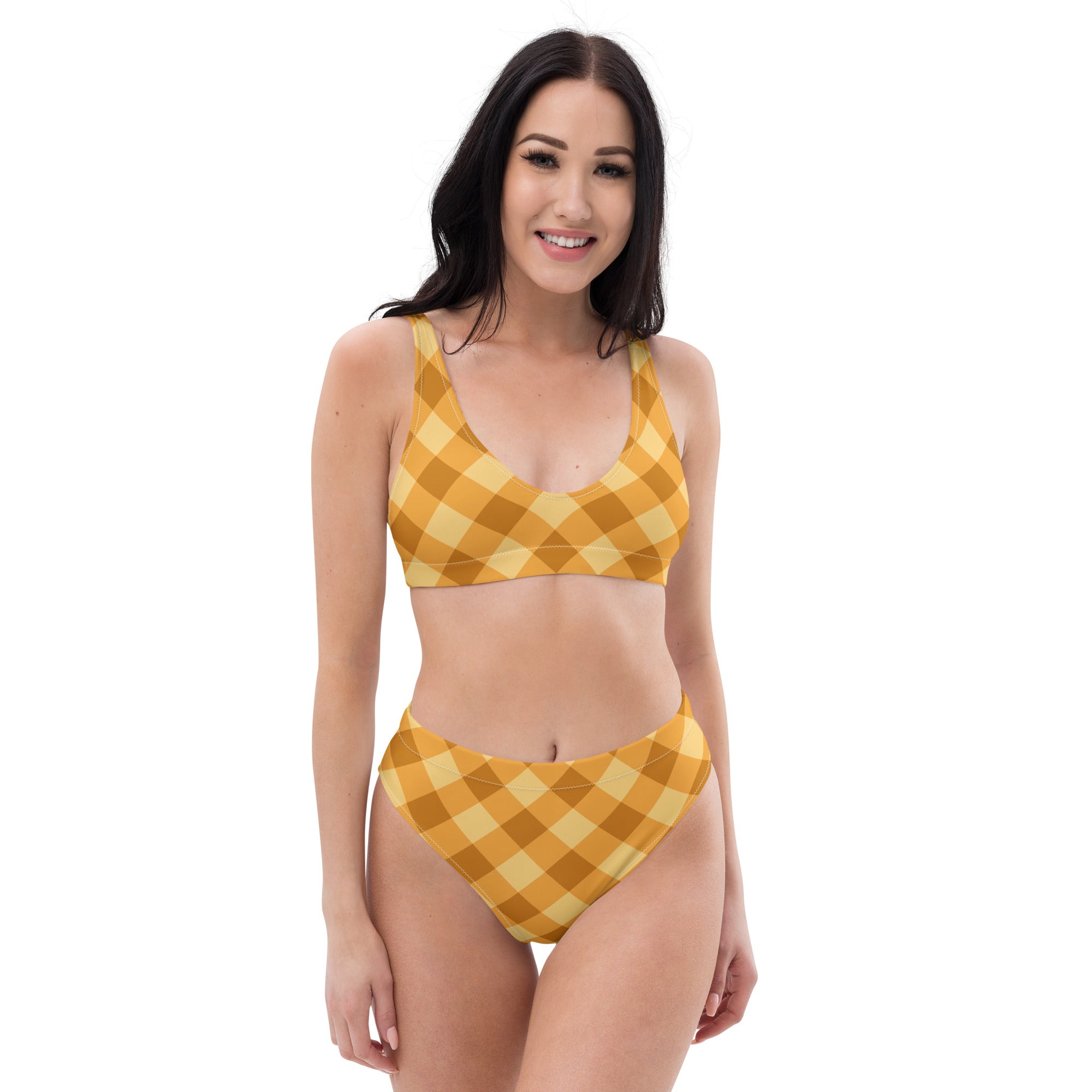 Women's Golden Gingham Recycled Bikini - Removable Padding, Buttery Soft Quick-Drying UPF 50+ Fabric