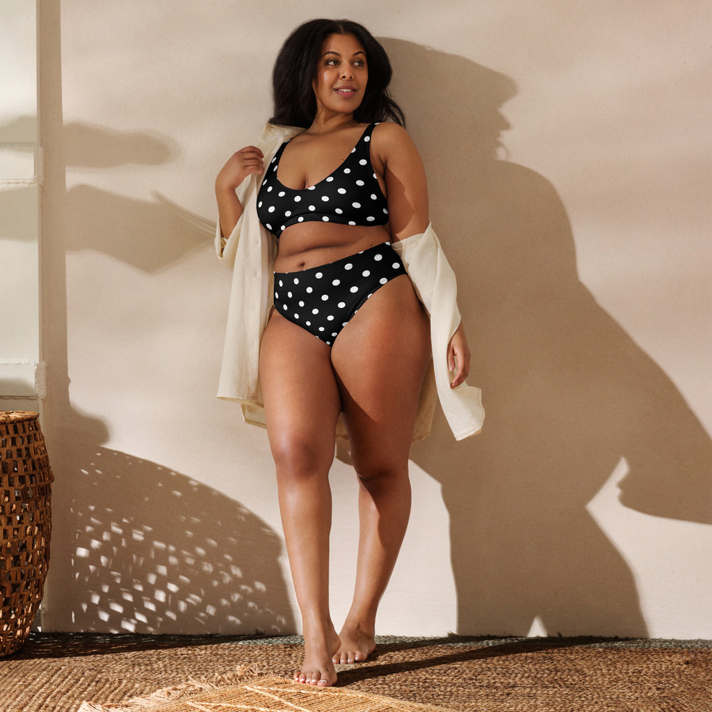 Women's Black Polka Dot Recycled Bikini - Removable Padding, Buttery Soft Quick-Drying UPF 50+ Fabric