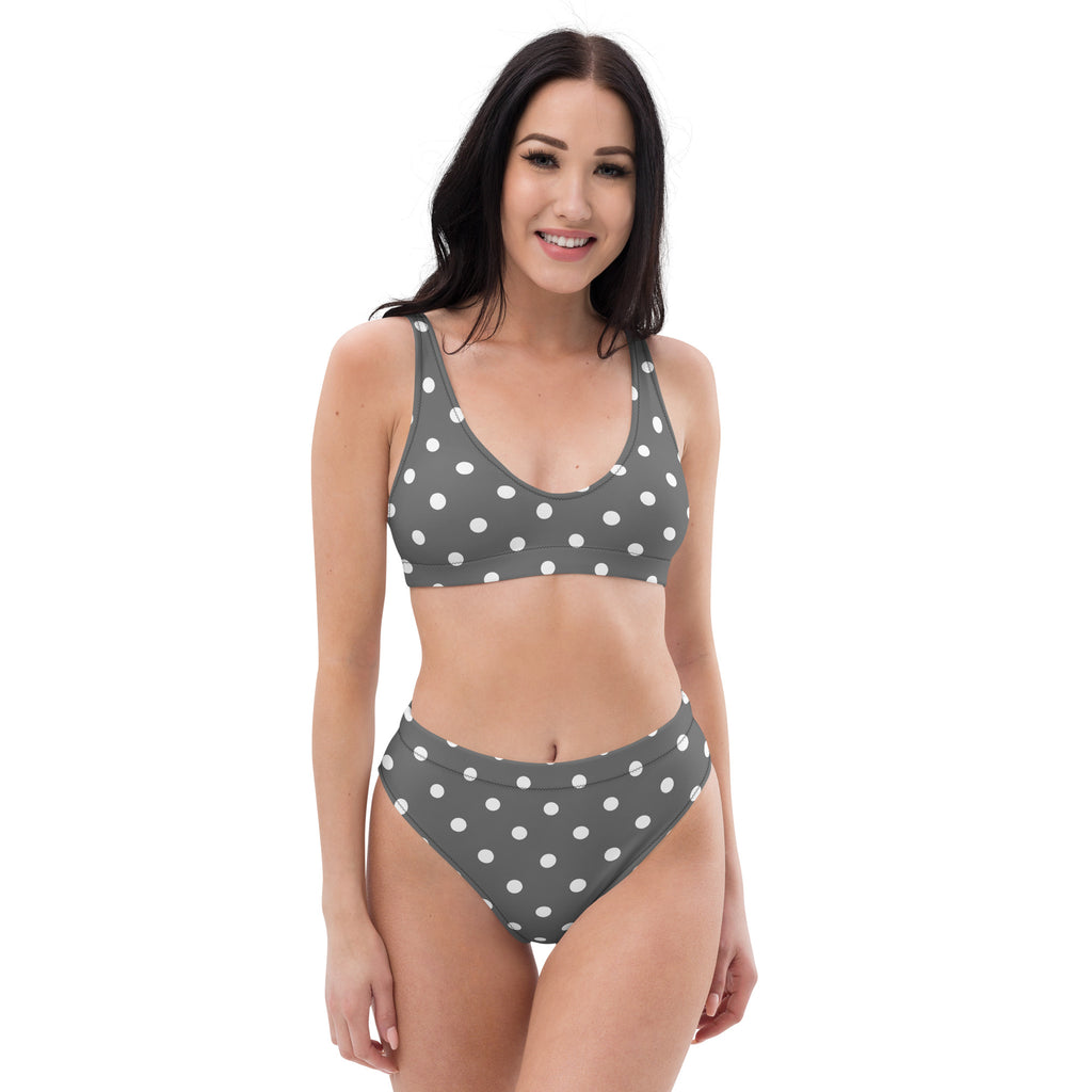 Women's Gray Polka Dot Recycled Bikini - Removable Padding, Buttery Soft Quick-Drying UPF 50+ Fabric