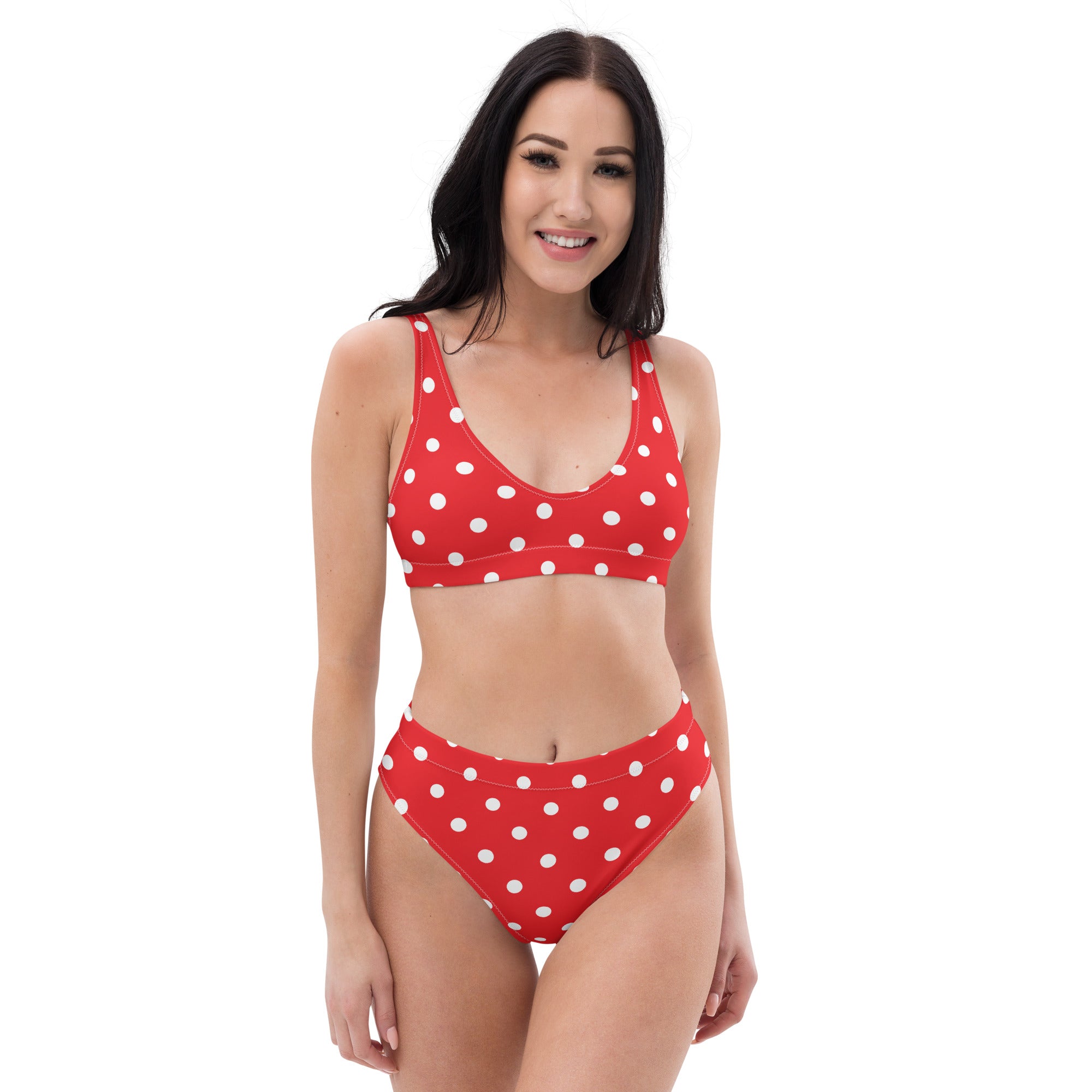 Women's Red Polka Dot Recycled Bikini - Removable Padding, Buttery Soft Quick-Drying UPF 50+ Fabric