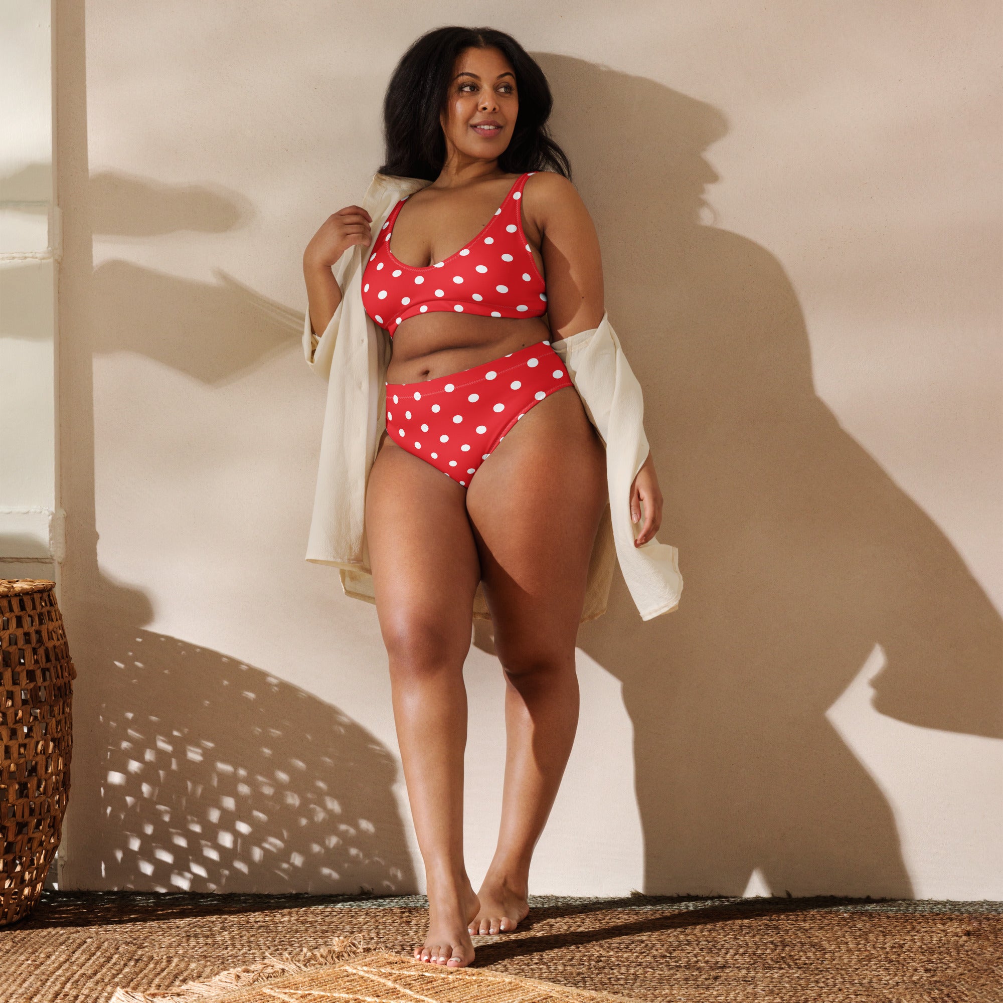 Women's Red Polka Dot Recycled Bikini - Removable Padding, Buttery Soft Quick-Drying UPF 50+ Fabric