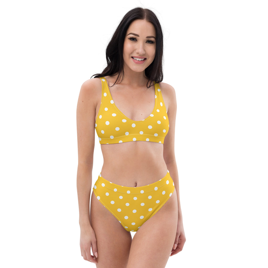 Women's Yellow Polka Dot Recycled Bikini - Removable Padding, Buttery Soft Quick-Drying UPF 50+ Fabric