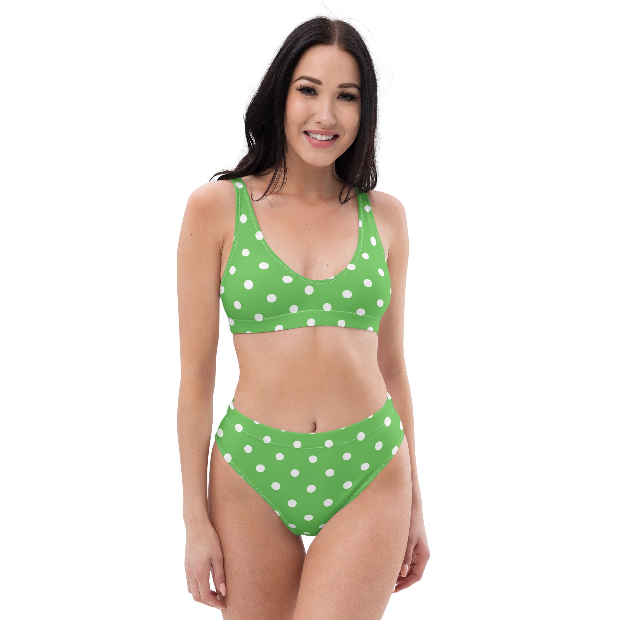 Women's Green Polka Dot Recycled Bikini - Removable Padding, Buttery Soft Quick-Drying UPF 50+ Fabric