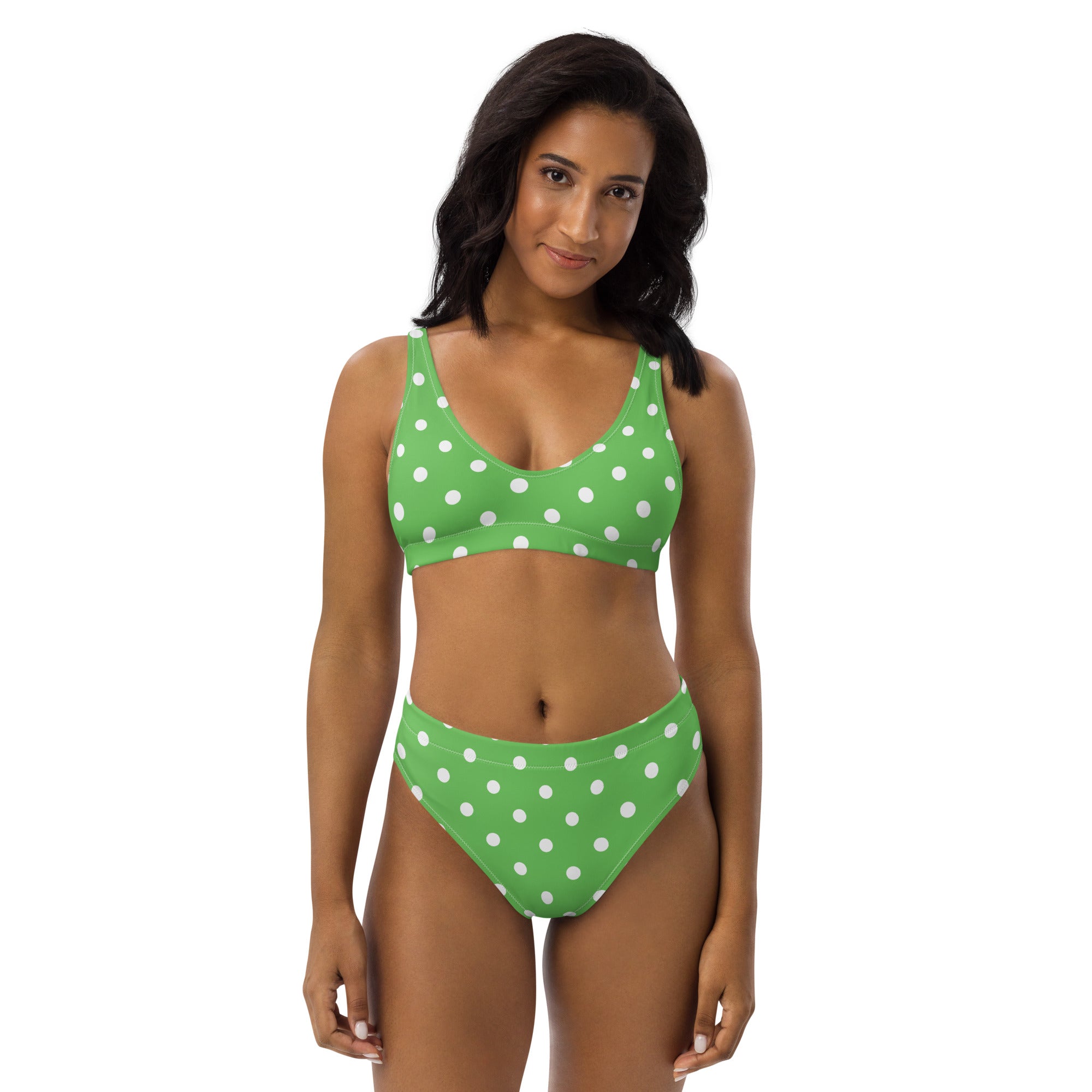 Women's Green Polka Dot Recycled Bikini - Removable Padding, Buttery Soft Quick-Drying UPF 50+ Fabric