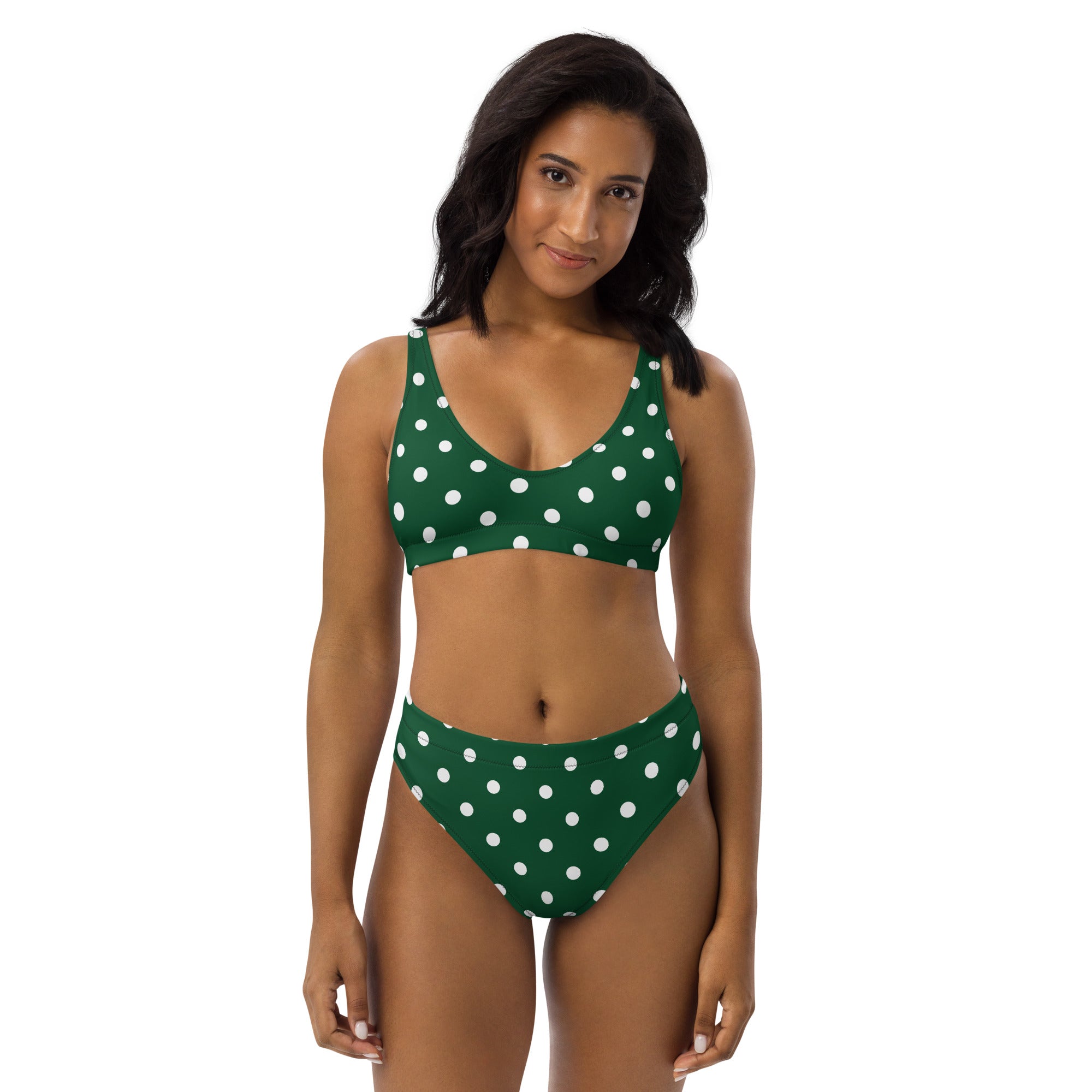 Women's Dark Forest Green Polka Dot Recycled Bikini - Removable Padding, Buttery Soft Quick-Drying UPF 50+ Fabric